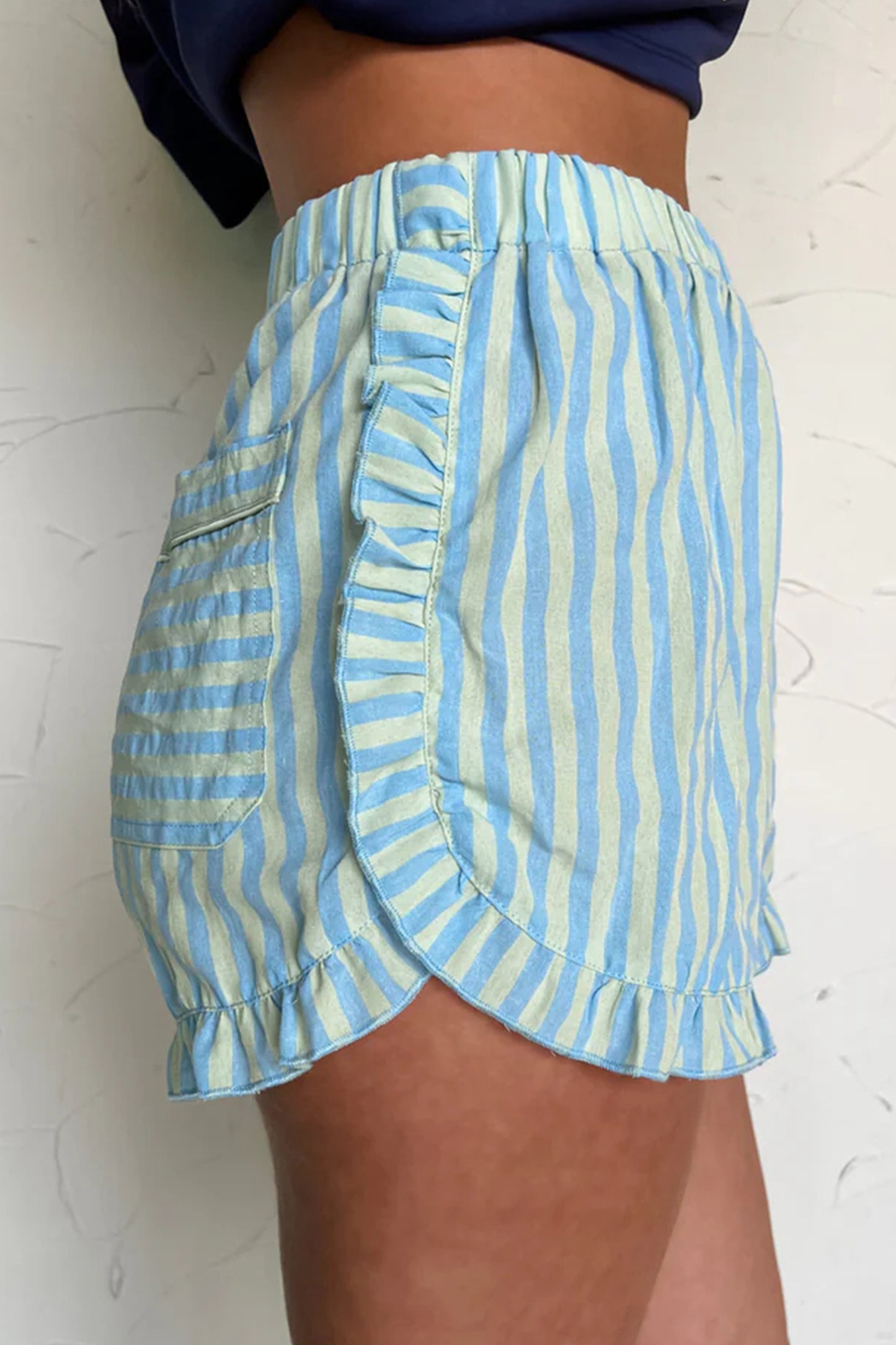 Striped Ruffle Trim Shorts Women S–XL