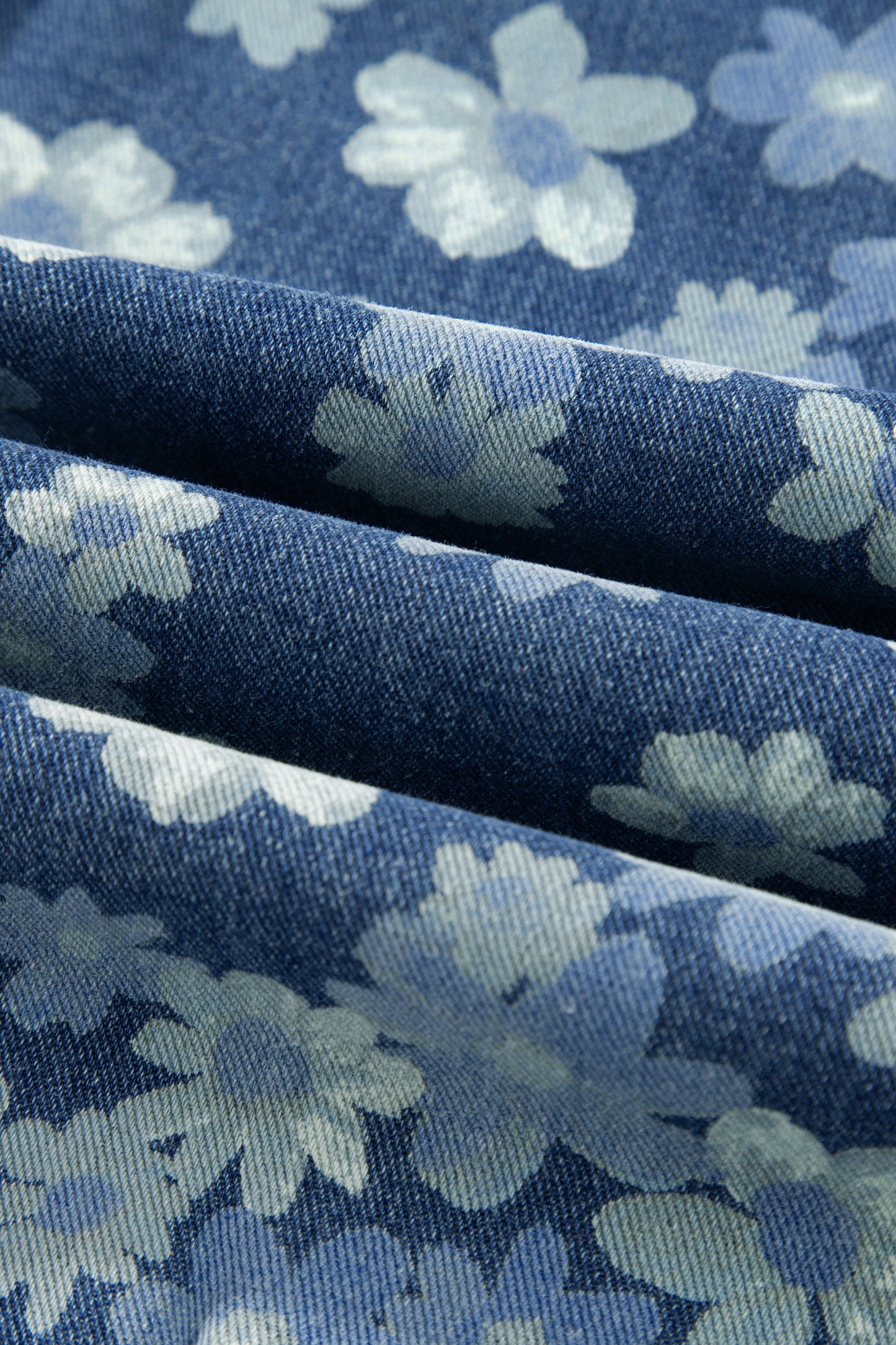 Denim Blue Floral Print Cropped Barrel Jeans | Women Size 4–16
