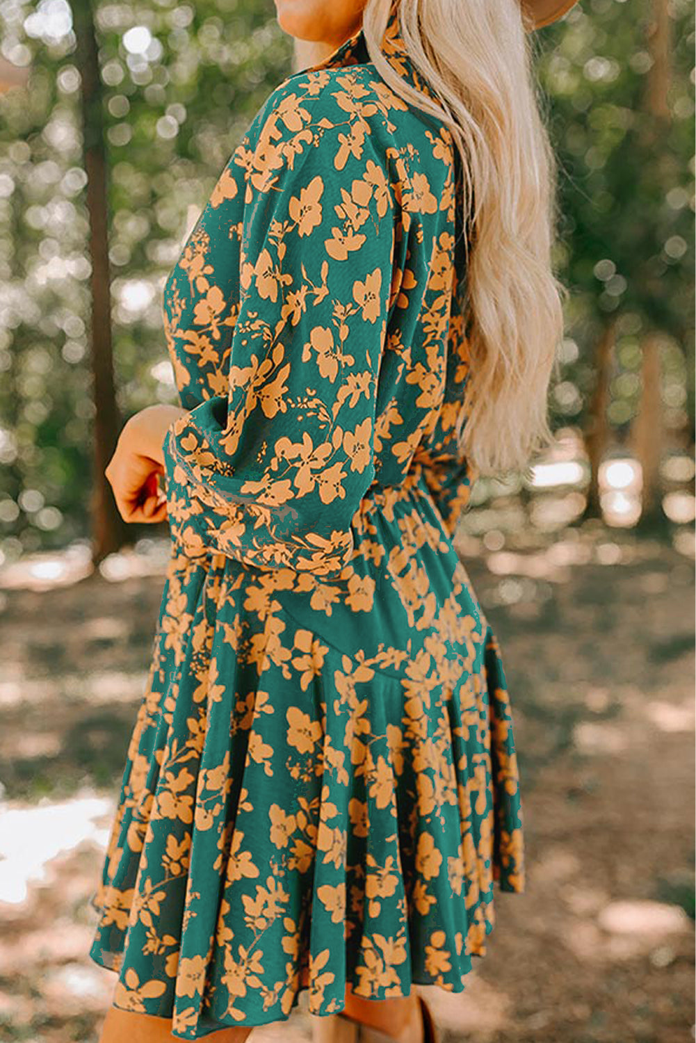 Floral Print Drawstring Waist Tunic Flowy Short Dress