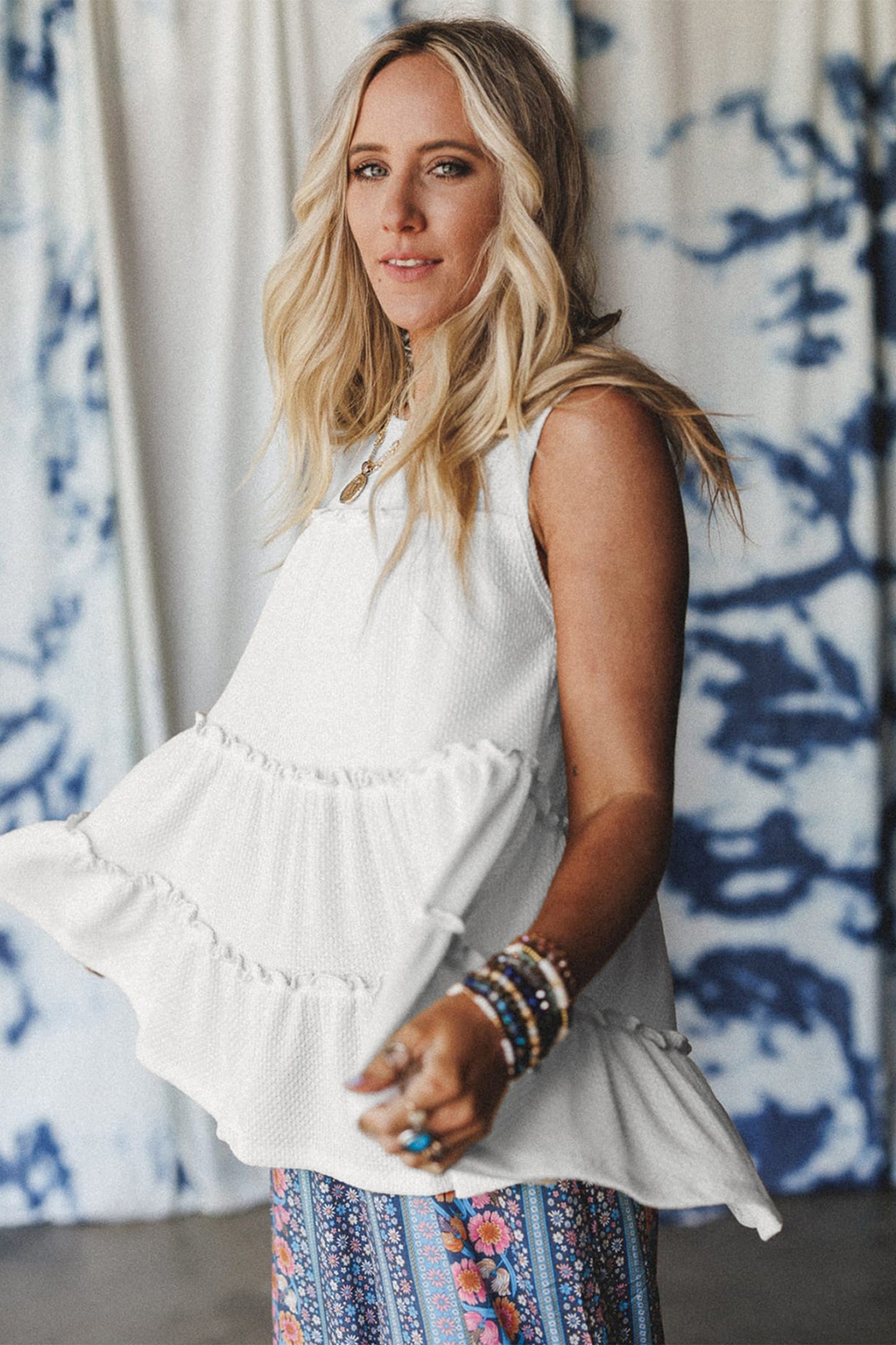 Tiered Frill Trim A-Line Tank Top