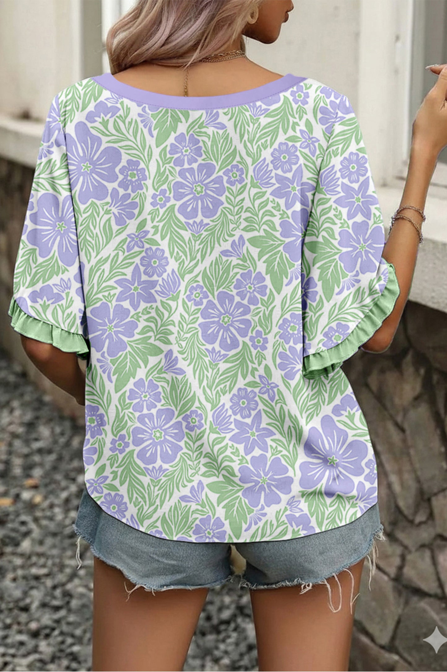 Floral Print Ruffle Sleeve Blouse Women S–XL