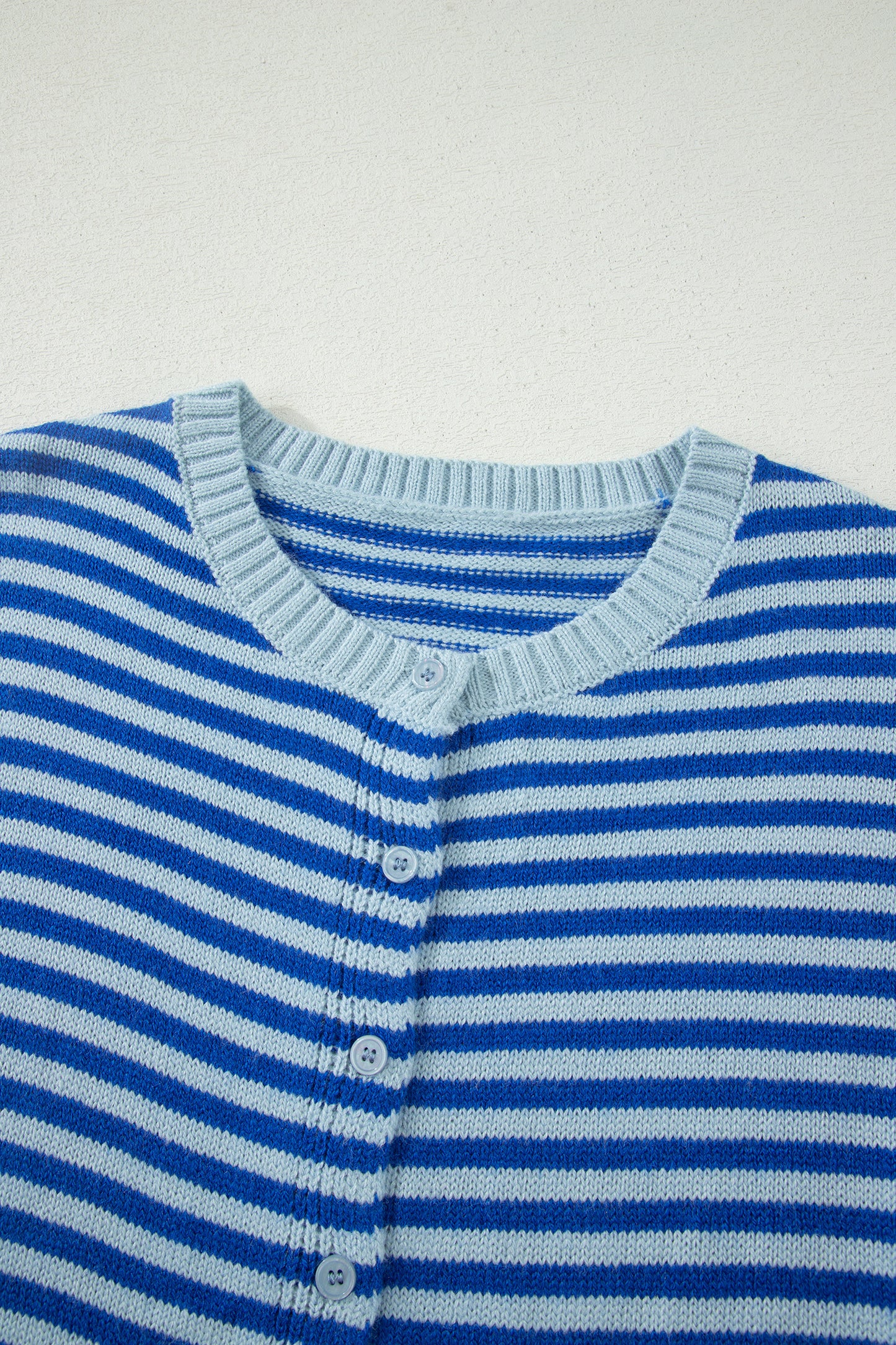 Blue Stripe Knit Button-Down Cardigan – Women S–XL