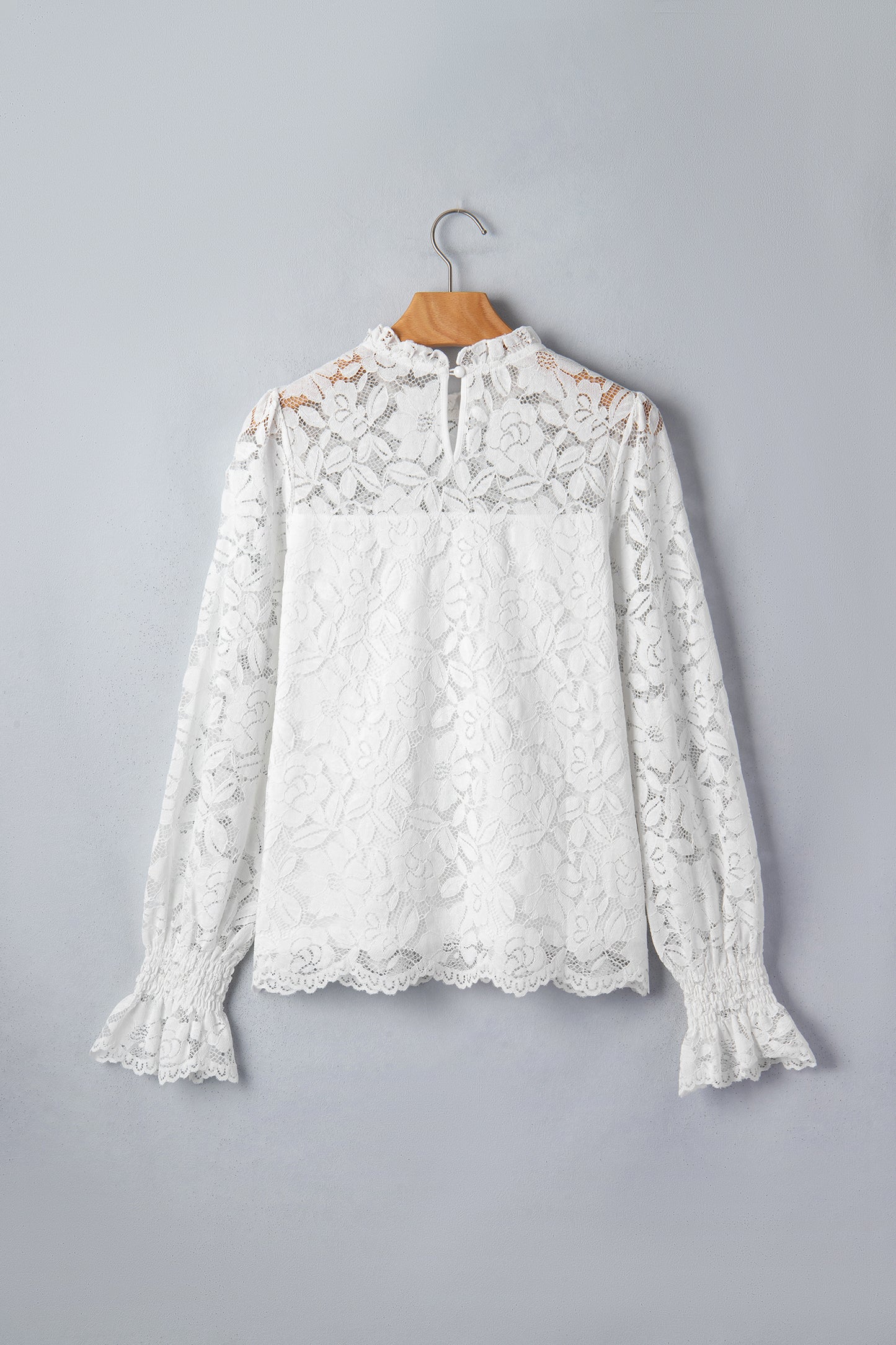White Sheer Lace Ruffle Sleeve Blouse Women S–XL