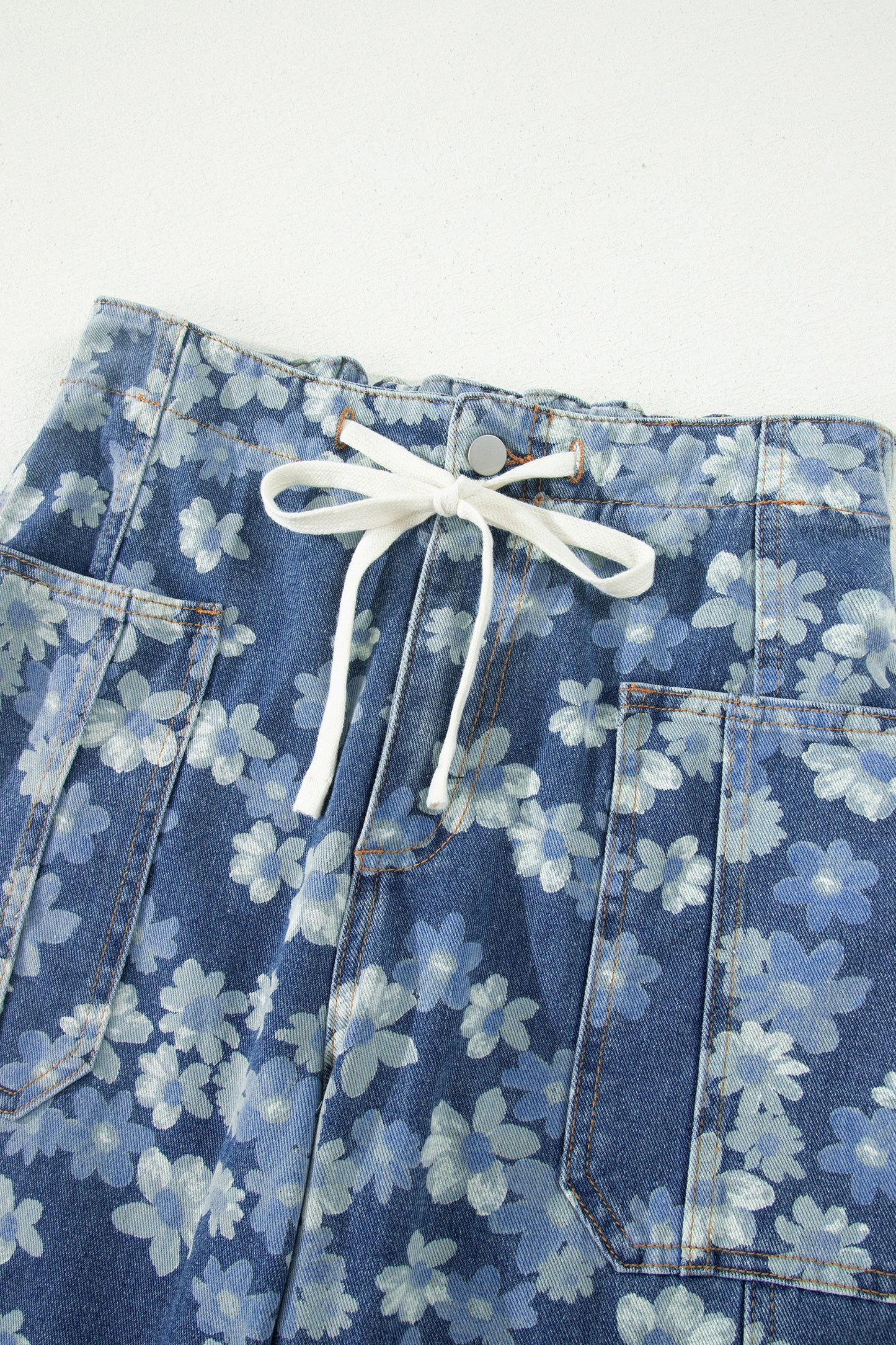 Denim Blue Floral Print Cropped Barrel Jeans | Women Size 4–16