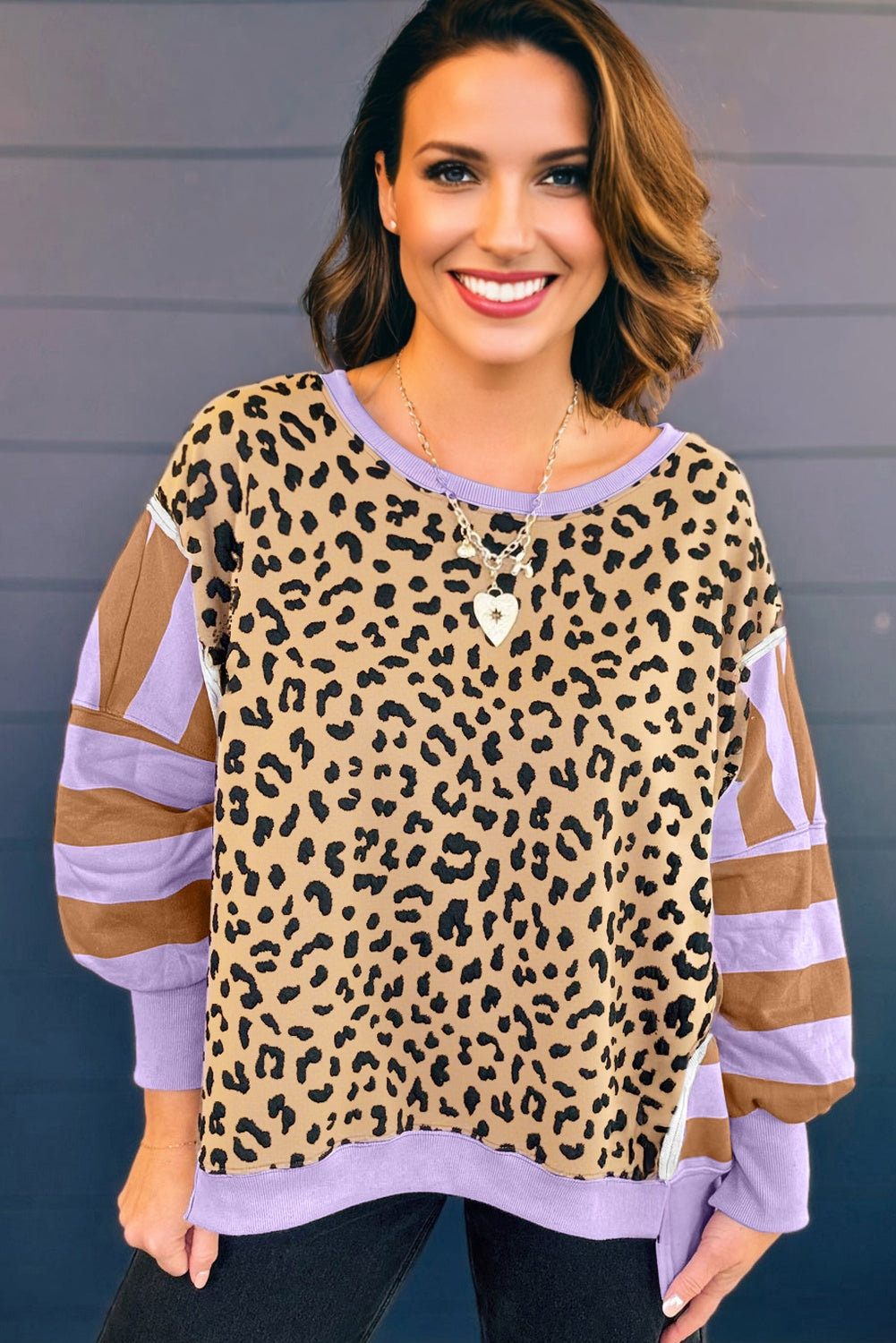 Plus Size Leopard Striped Sweatshirt Women 1X–4X