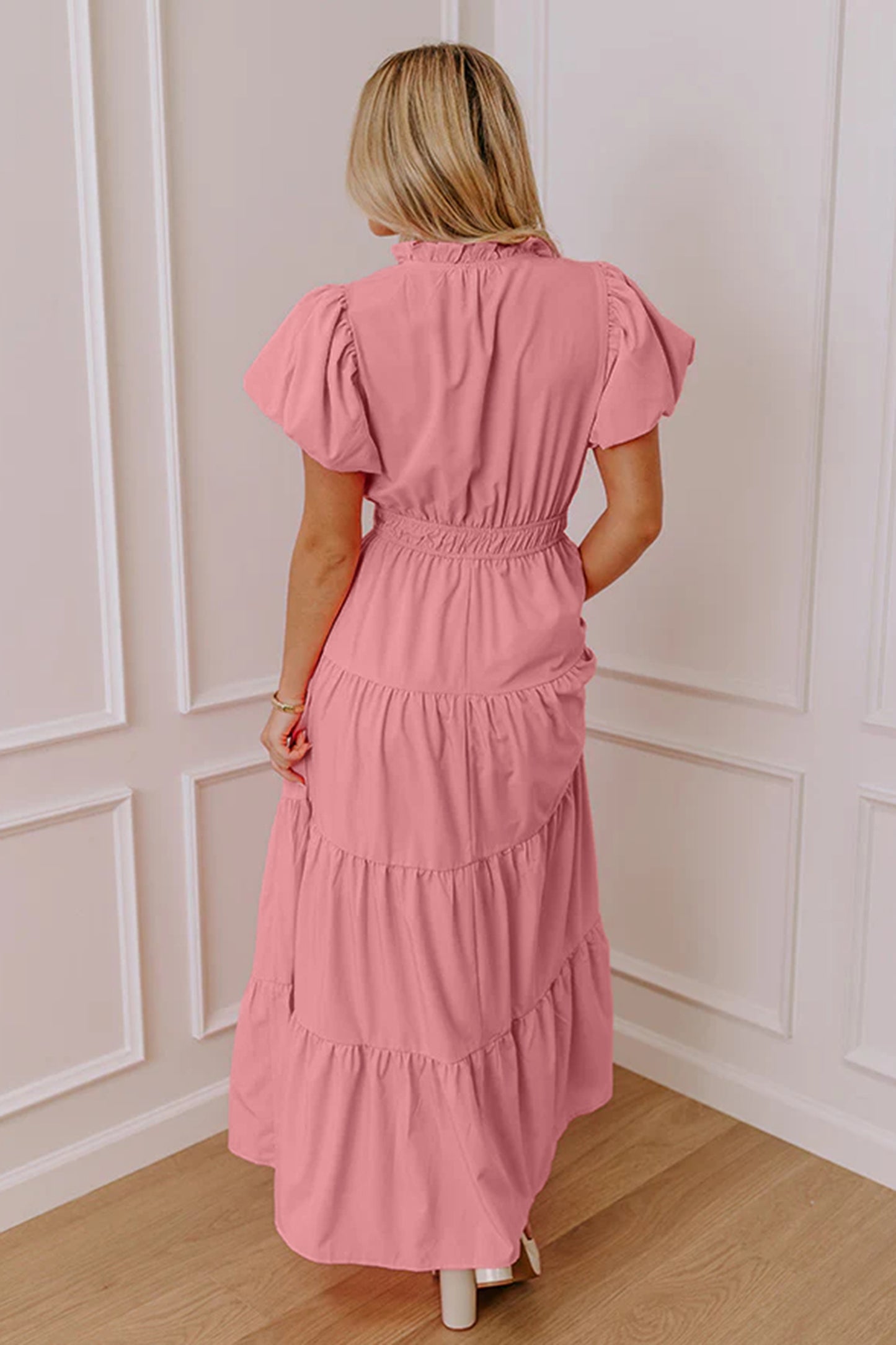 V-Neck Puff Sleeve High Waist Tiered Maxi Dress | 5 Colours | S–XL
