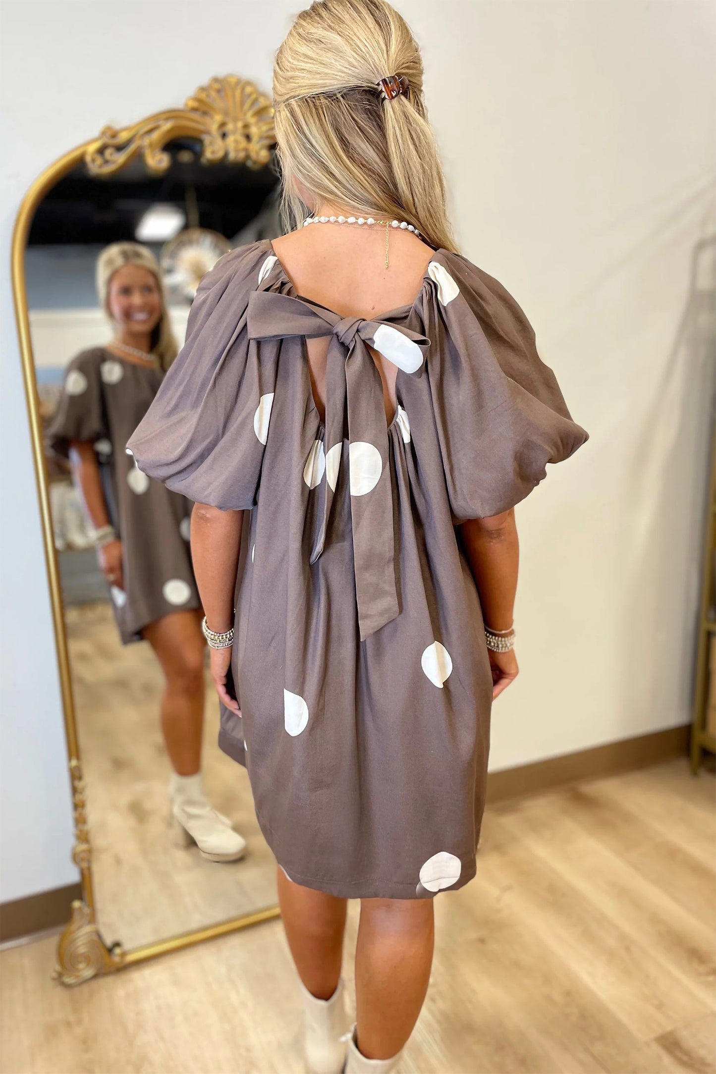 Brown Polka Dot Mini Dress Women S–XL