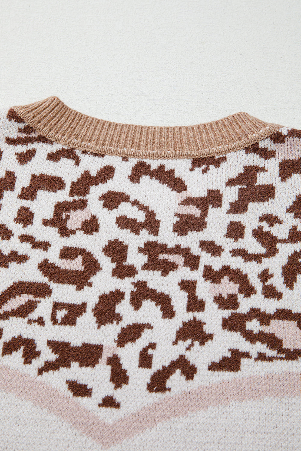Leopard Colorblock Puff Sleeve Knit Pullover Sweater | Khaki