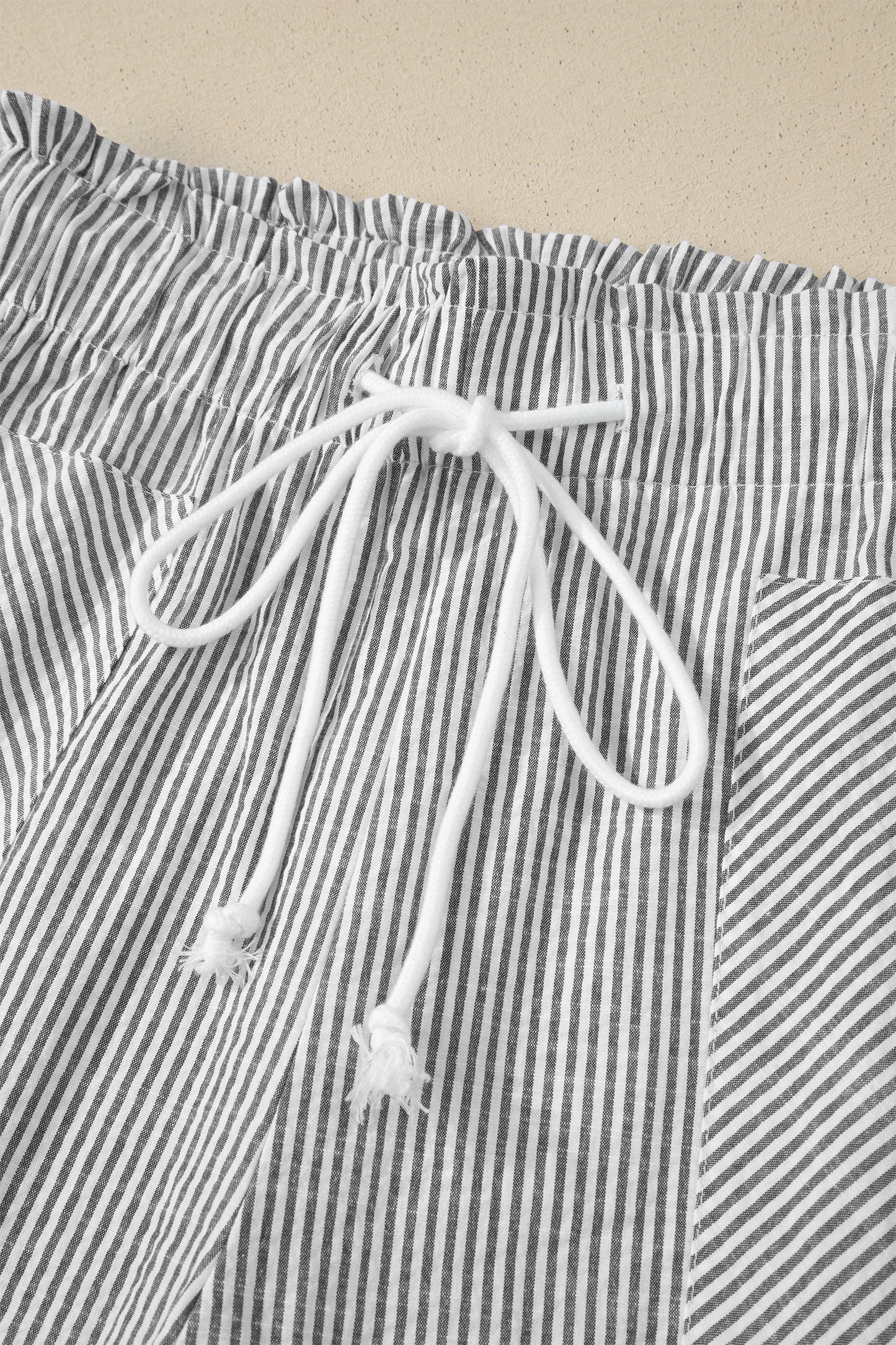 Grey Stripe Lace-Up Elastic Waist Casual Shorts with Pockets | S–XL