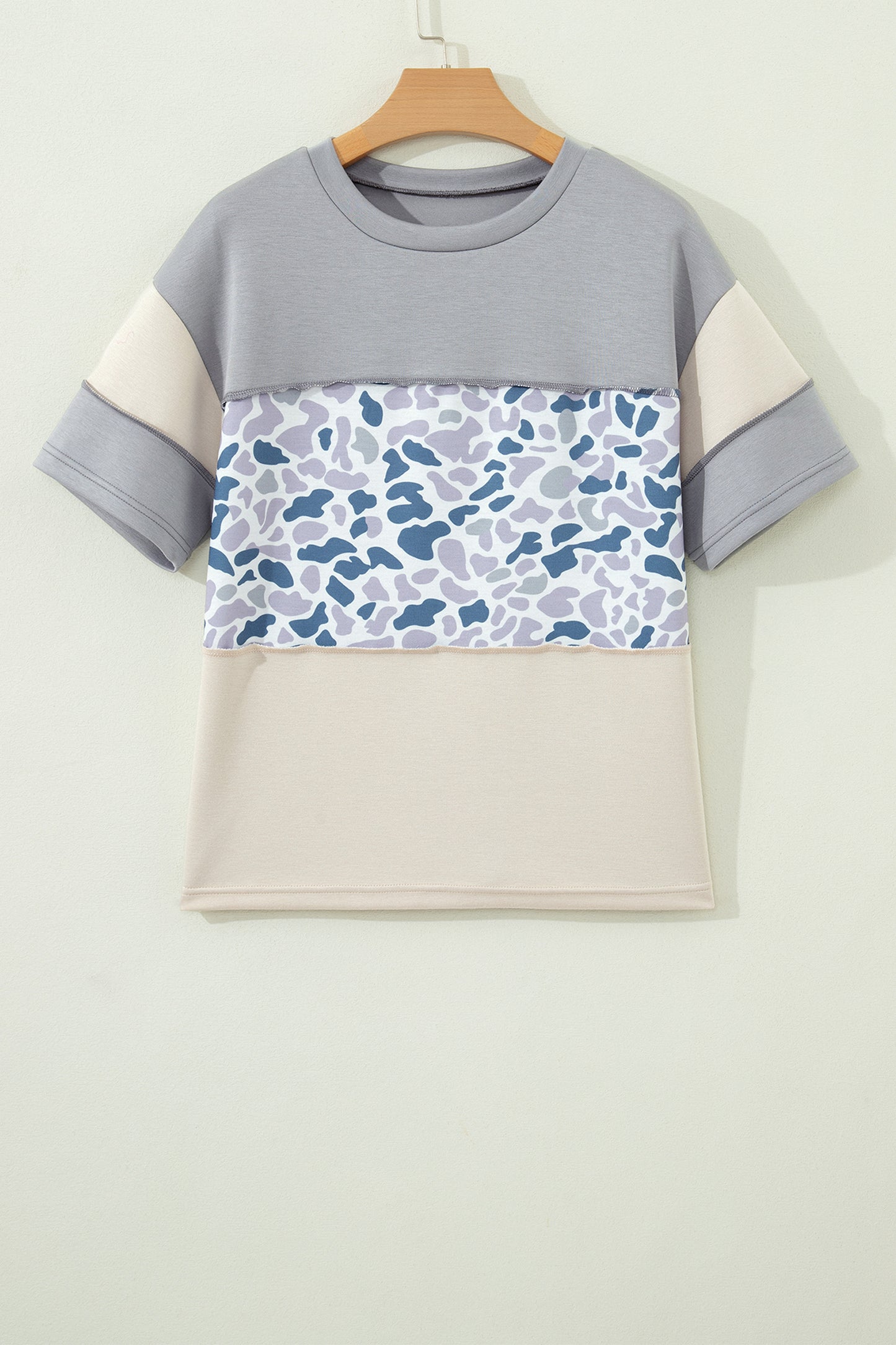 Grey Camo Colorblock Raw Seam Patchwork Tee | S–XL