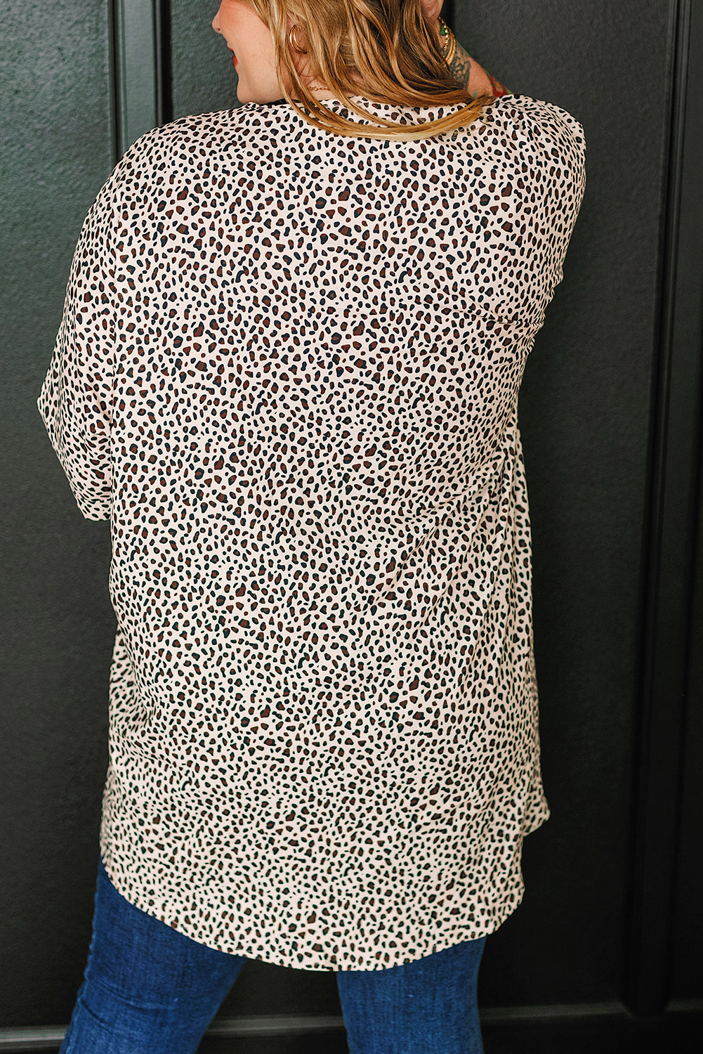 Khaki Leopard Print Open Front Cardigan – Plus Size 1X–3X