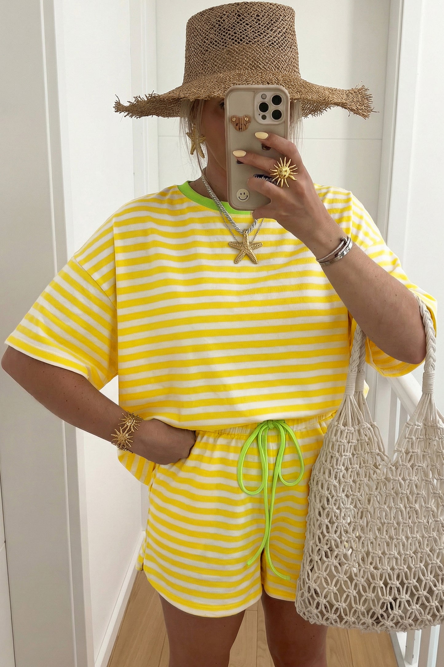 Striped Matching Set Tee & Shorts Women S–XL