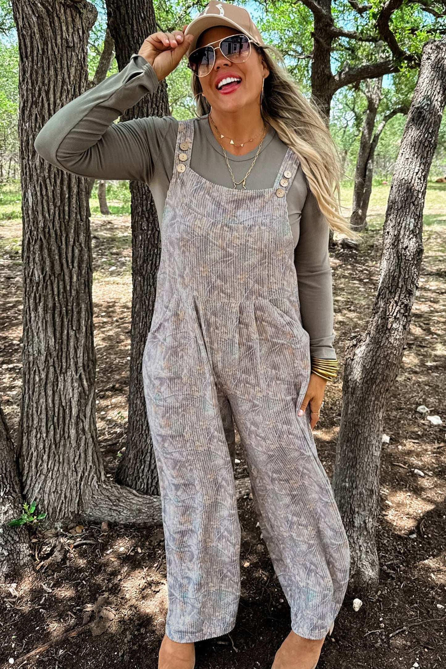 Womens Camo Ribbed Wide Leg Jumpsuit S to XL