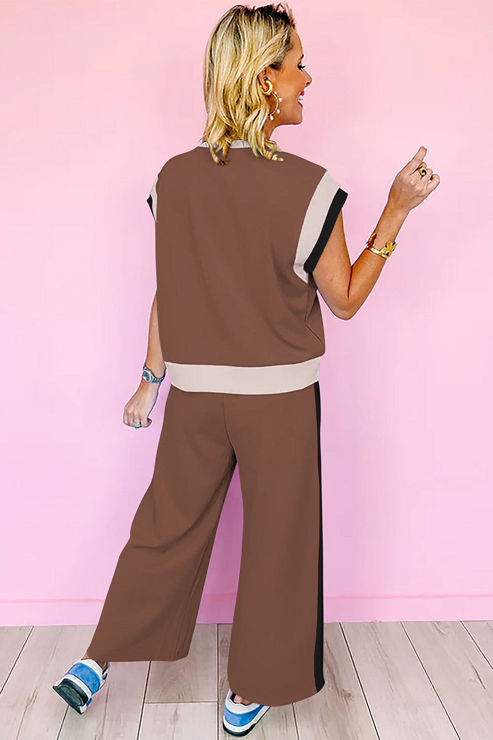 Color Block Crew Neck Cap Sleeve Top & Ankle Wide Leg Pants Set | S–2XL | 7 Colours