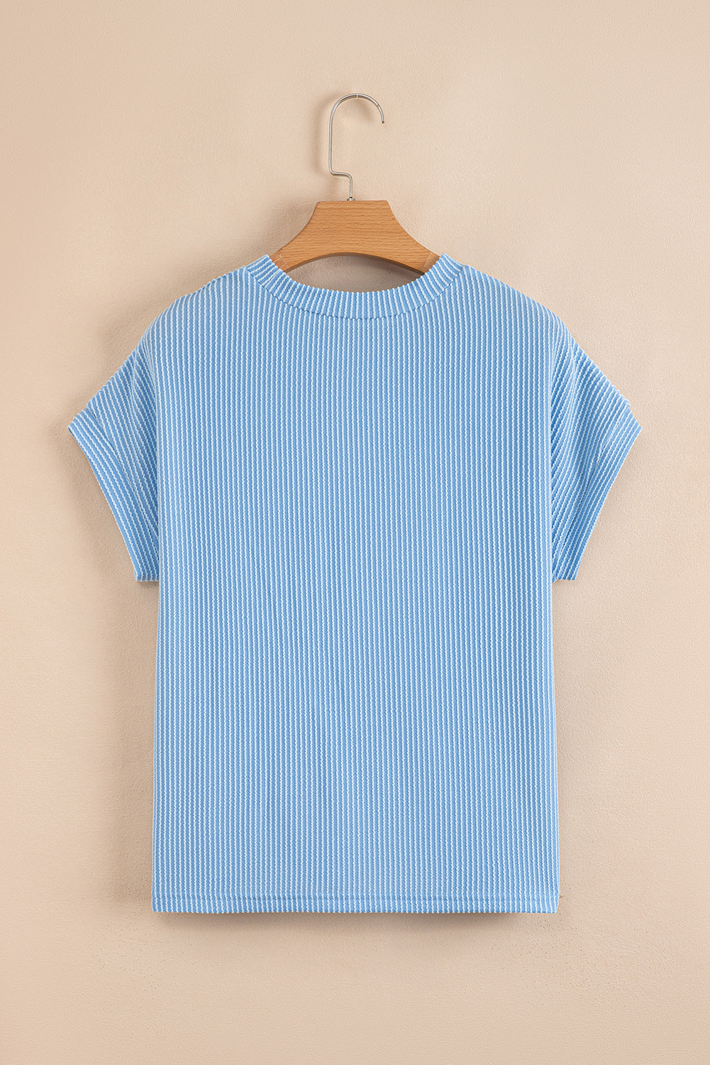 Corded Knit Color Block Pocketed Crew Neck Tee
