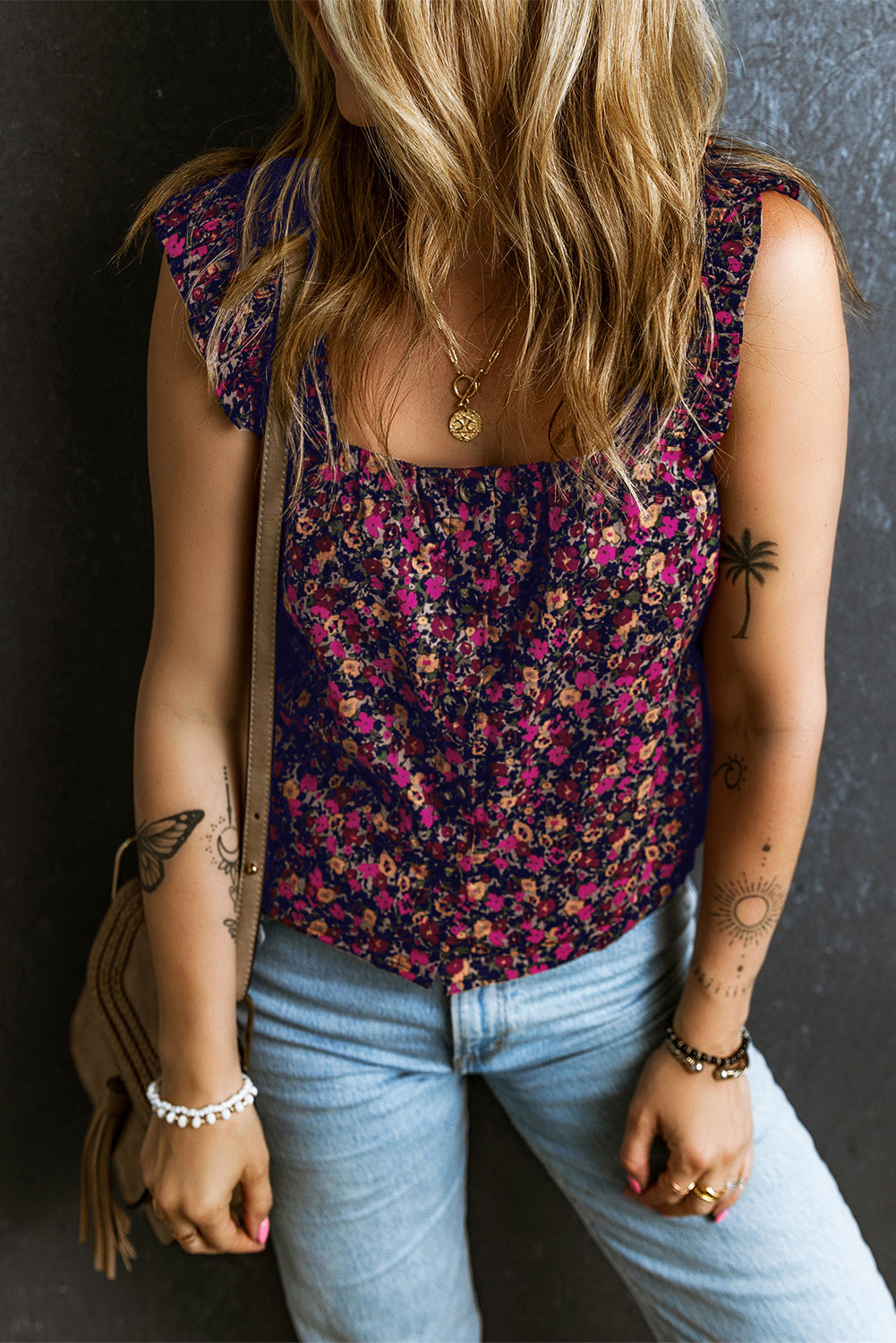 Boho Frilled Strap Floral Tank Top – Rose Women S–XL