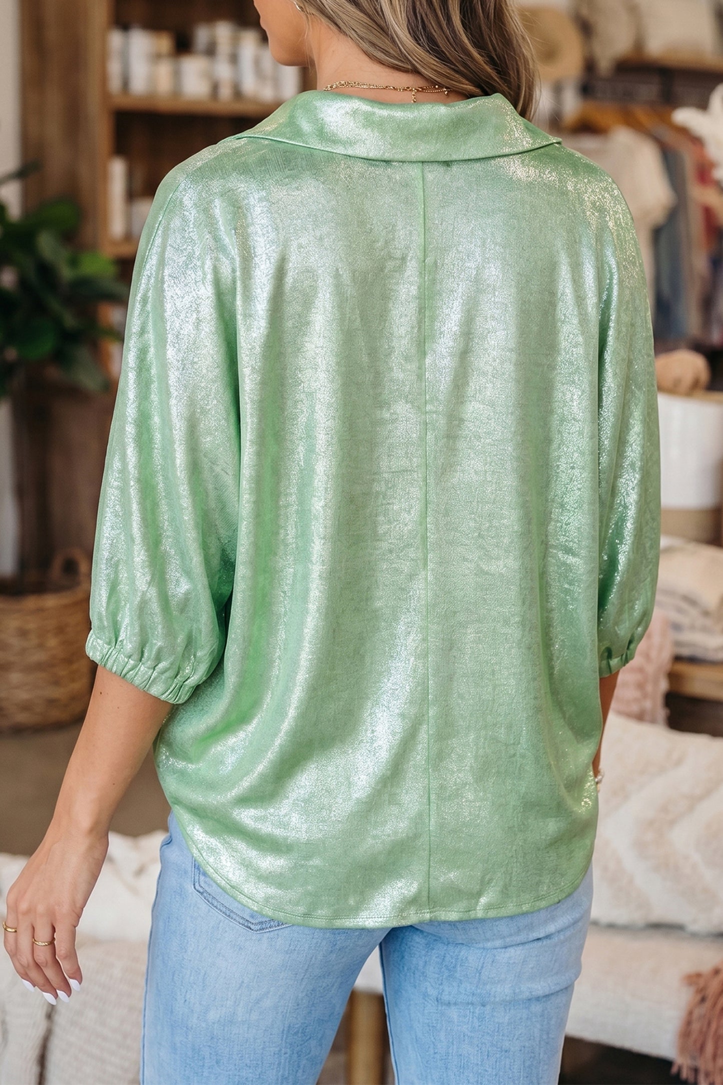 Shimmer Top V-Neck Collared Women S–XL
