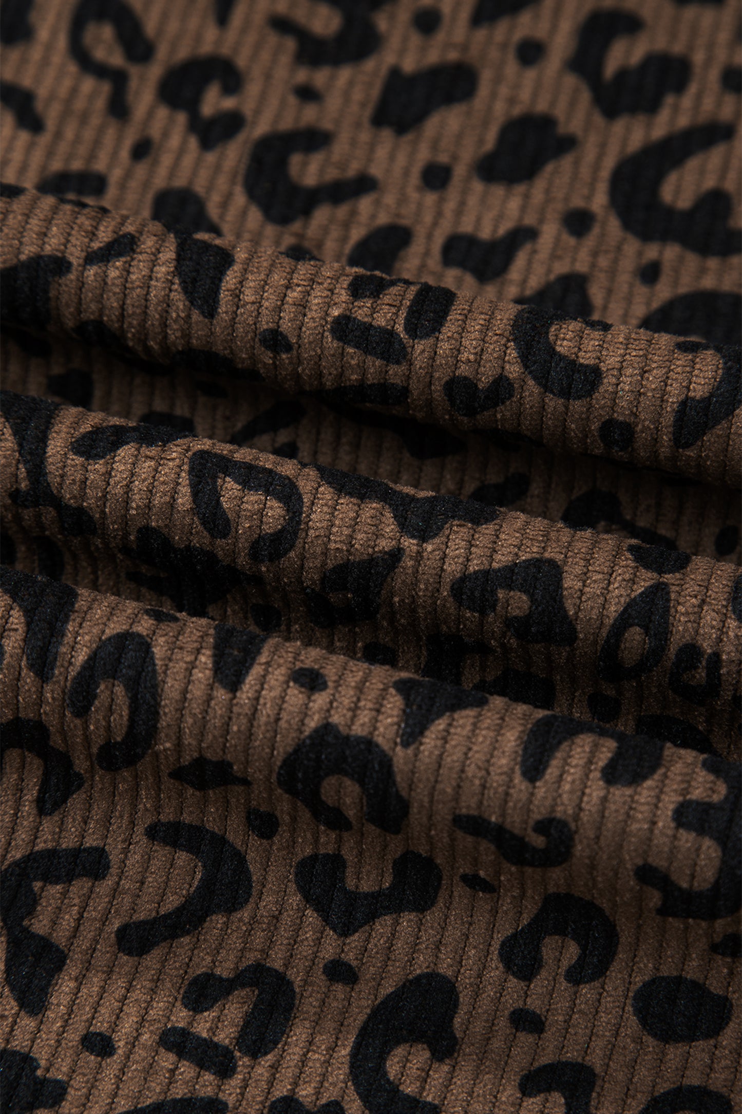Dark Brown Leopard Print High Waist Loose Corduroy Pants