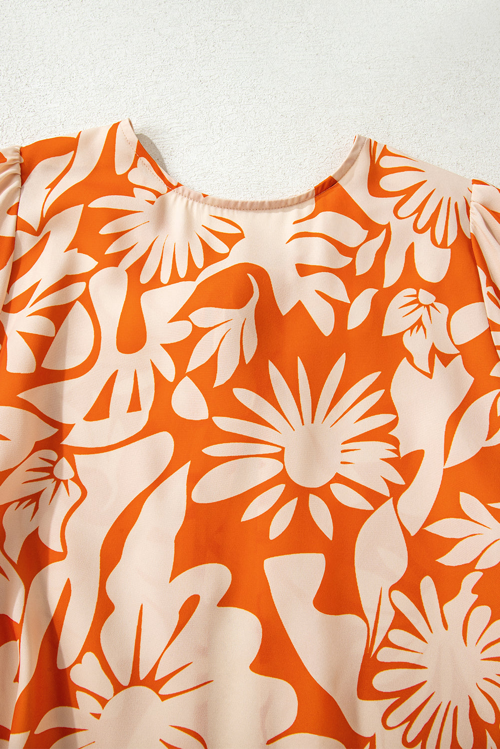 Orange Floral Print Knotted Open Back Self-Tie Long Sleeve Blouse