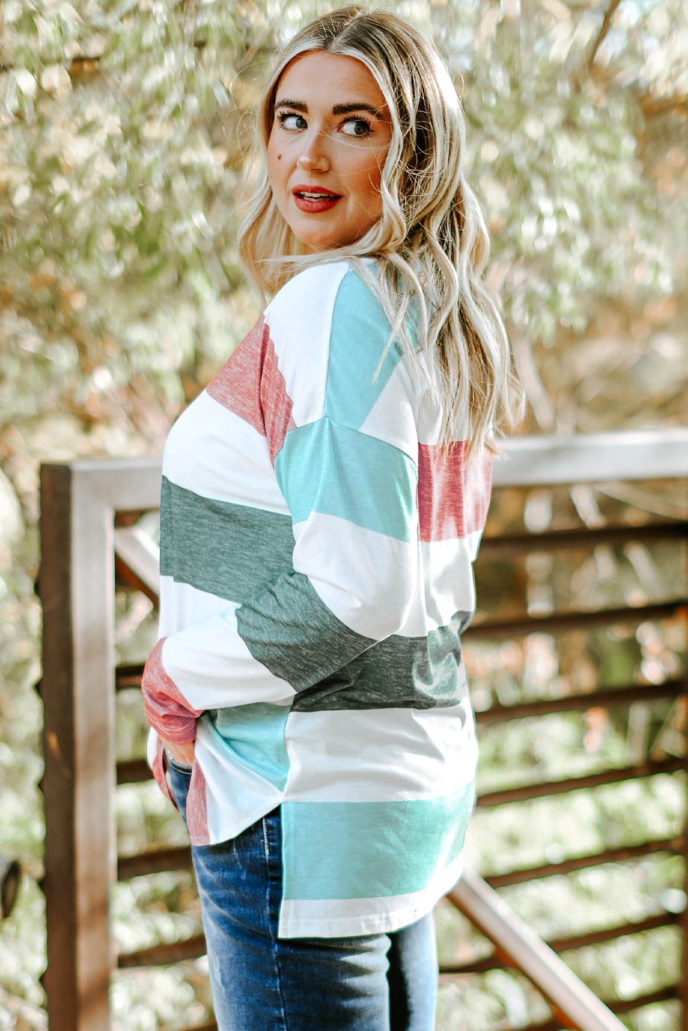 Plus Size Striped Long Sleeve Top Women Multicolor 1X–4X