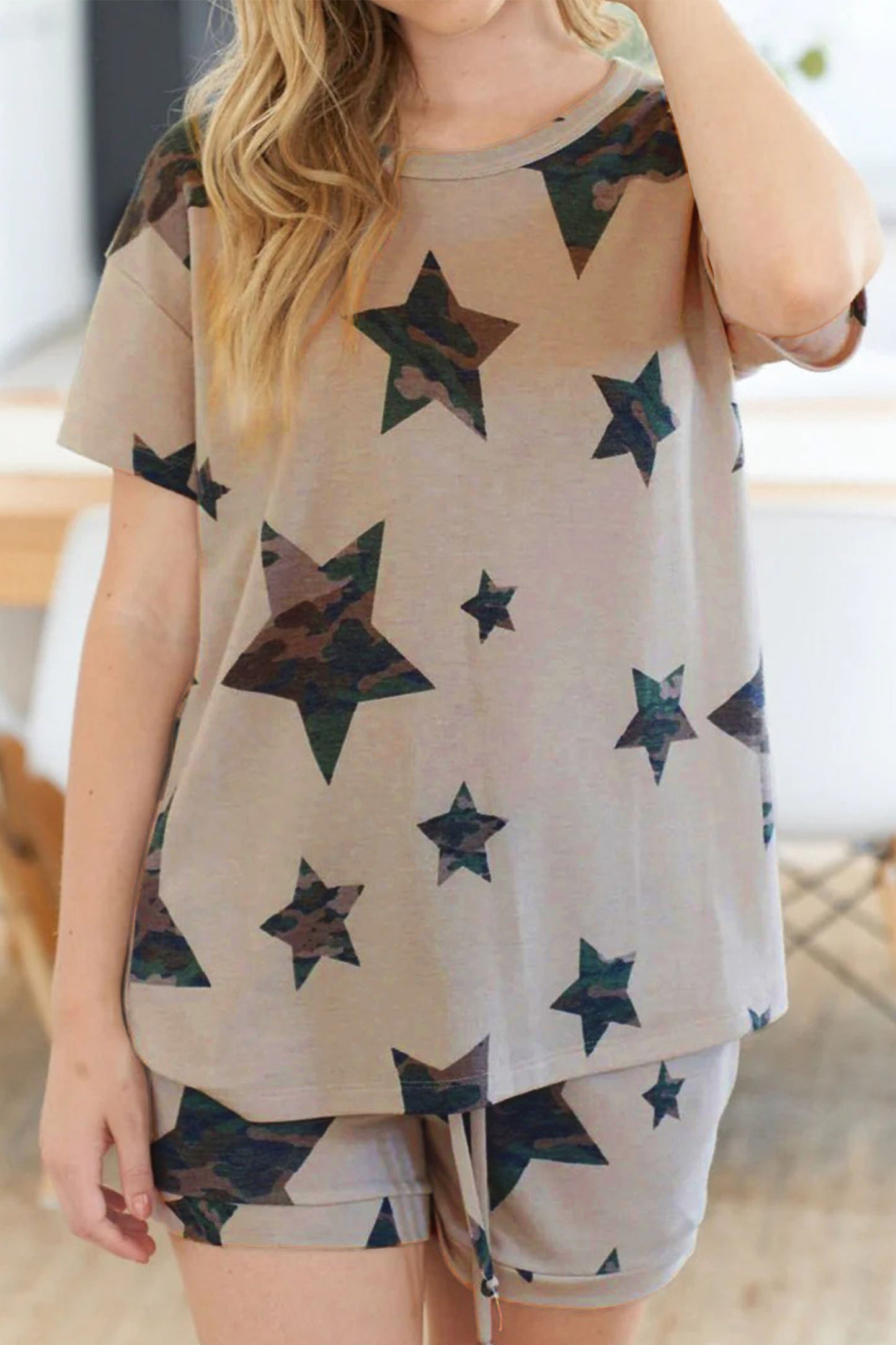 Camo Star Print Short Set Women S–XL