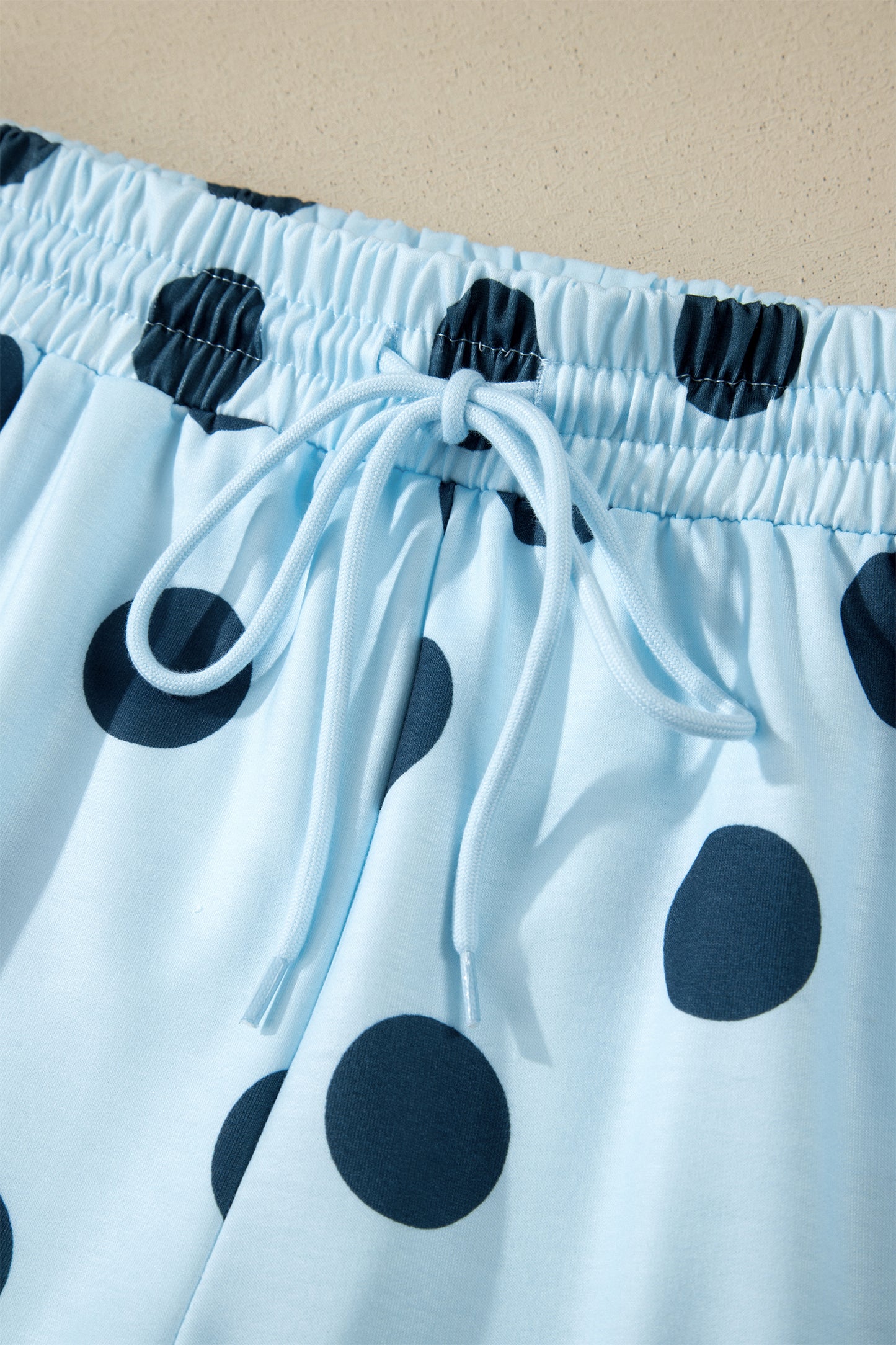 Polka Dot Drop Shoulder Tee & Drawstring Shorts Set