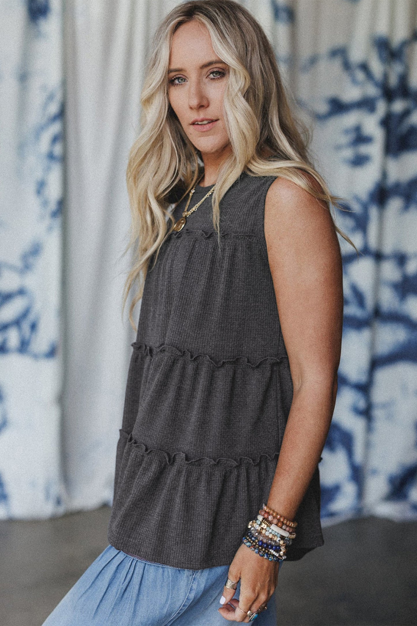 Tiered Frill Trim A-Line Tank Top