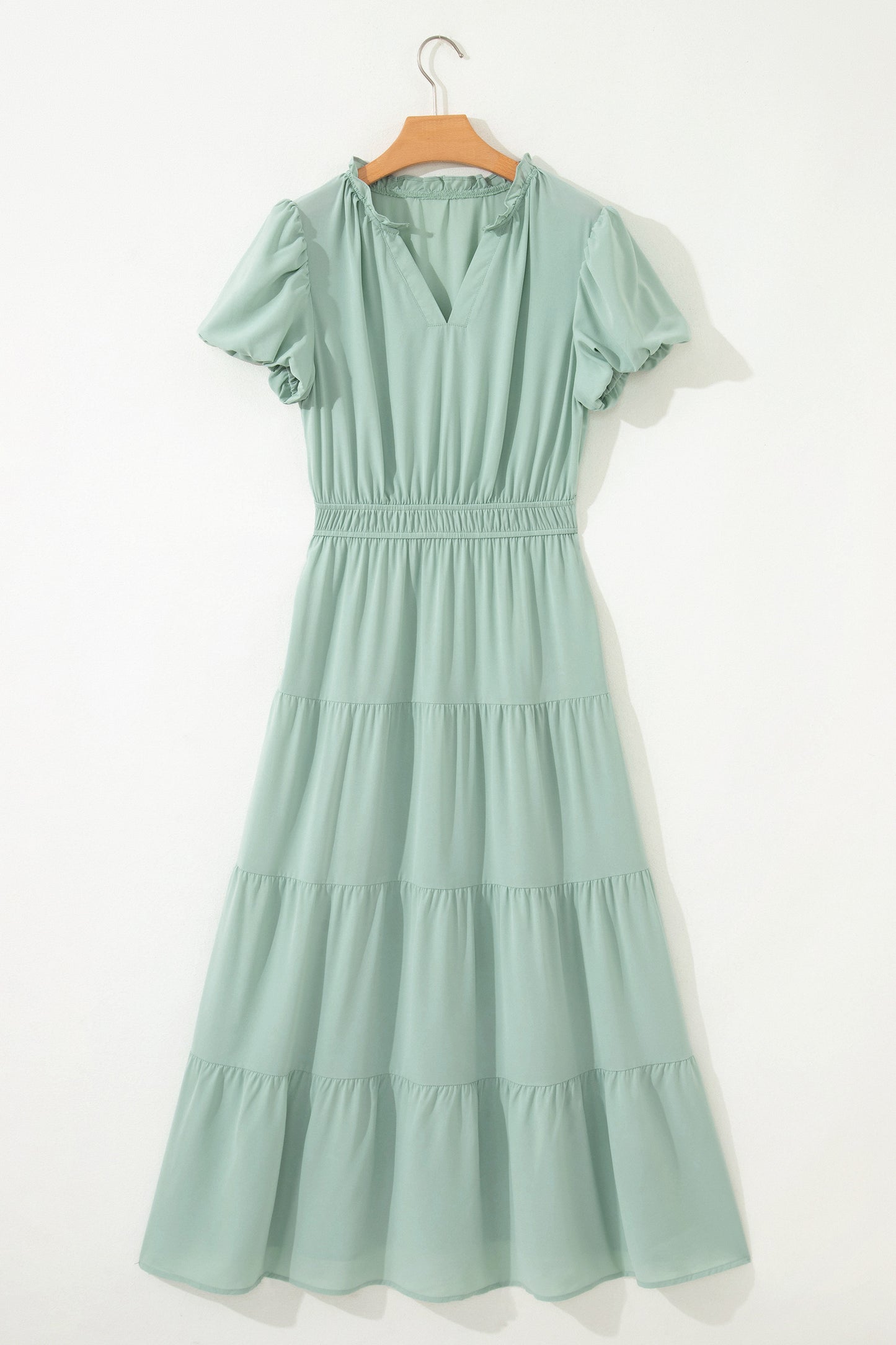 V-Neck Puff Sleeve High Waist Tiered Maxi Dress | 5 Colours | S–XL