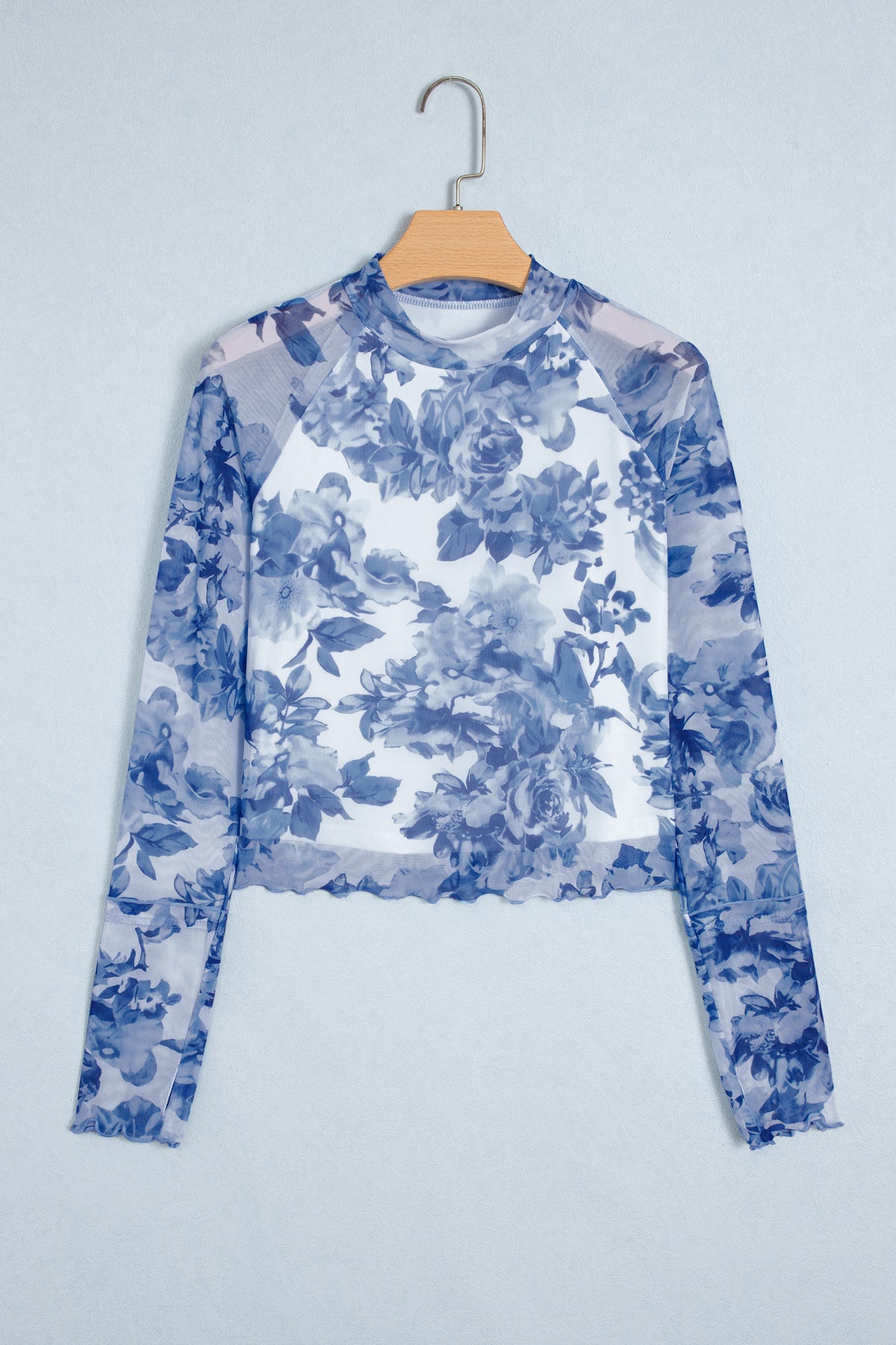 Womens Floral Print Long Sleeve Mesh Top S–XL
