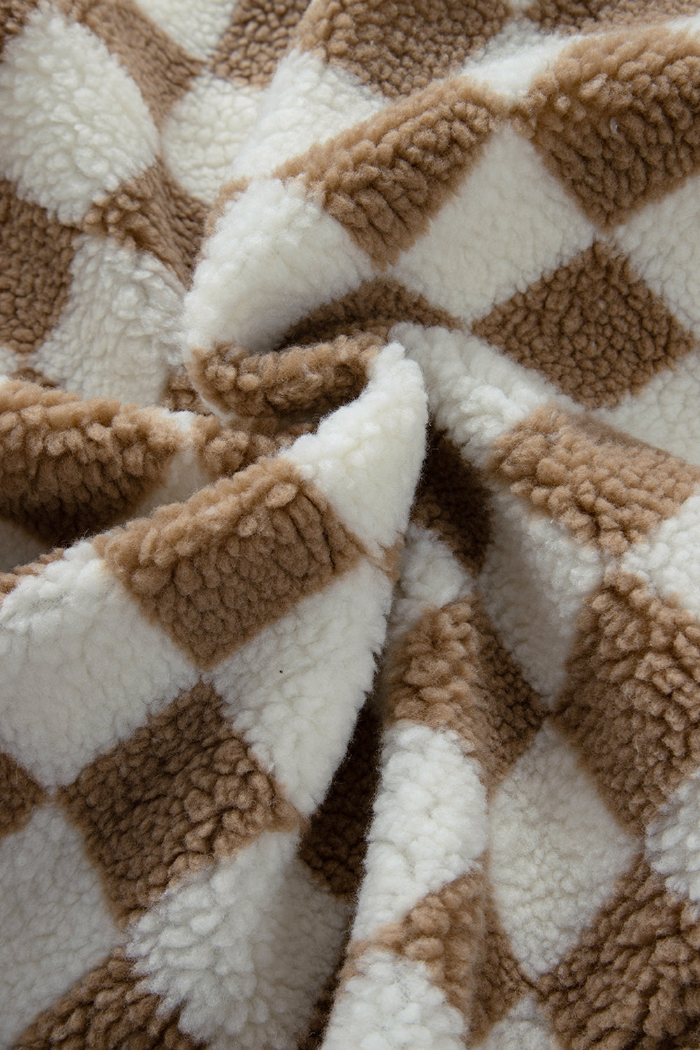 Checkered Sherpa Zip-Up Stand Collar Vest