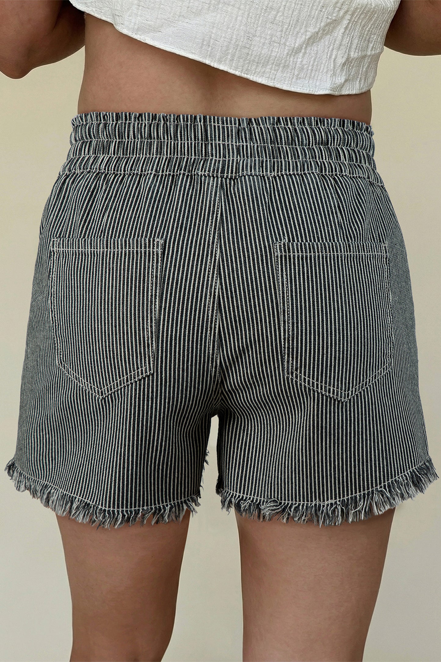Striped Denim Shorts Women Black Blue Size 4–16