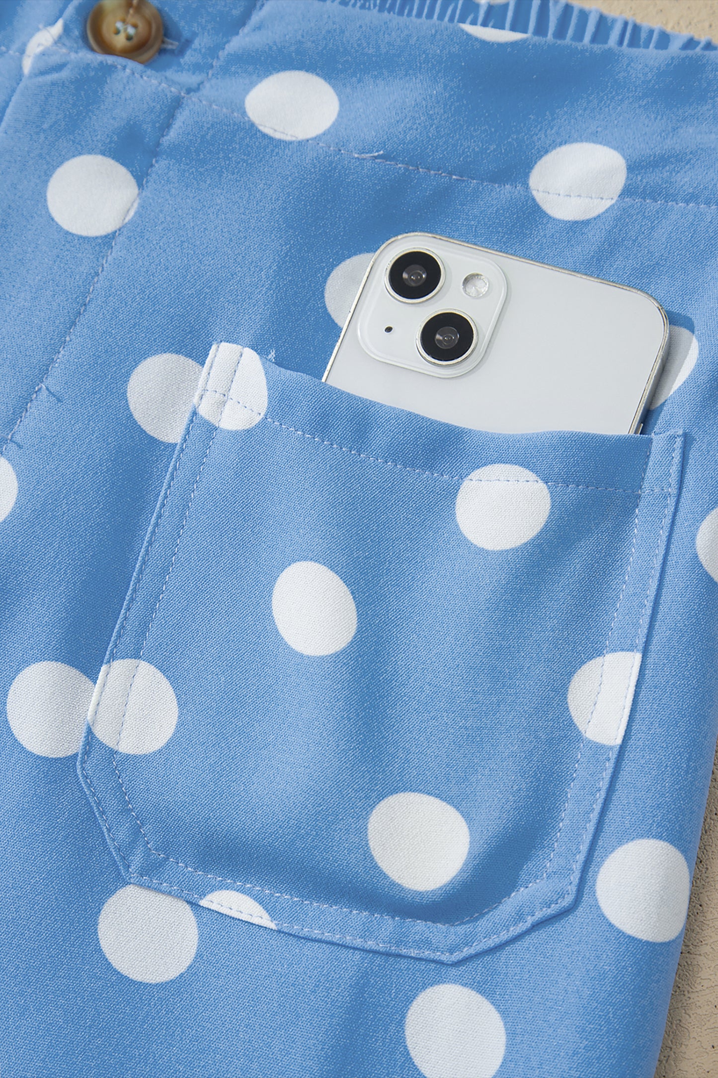 Polka Dot Cropped Pants Women Light Blue White S–XL