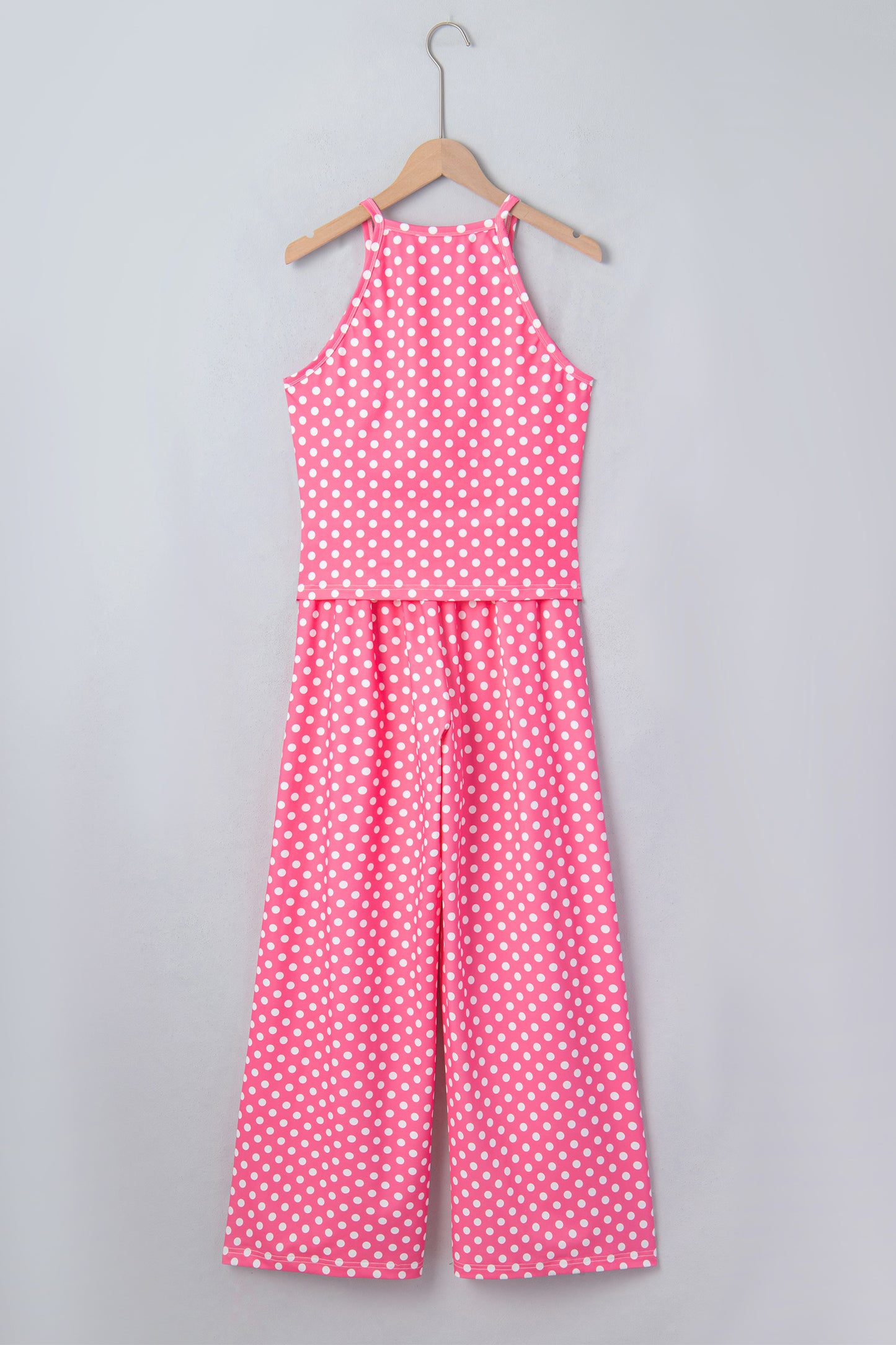 Pink Polka Dot Halter Tank and Wide Leg Pants Set Women S–XL