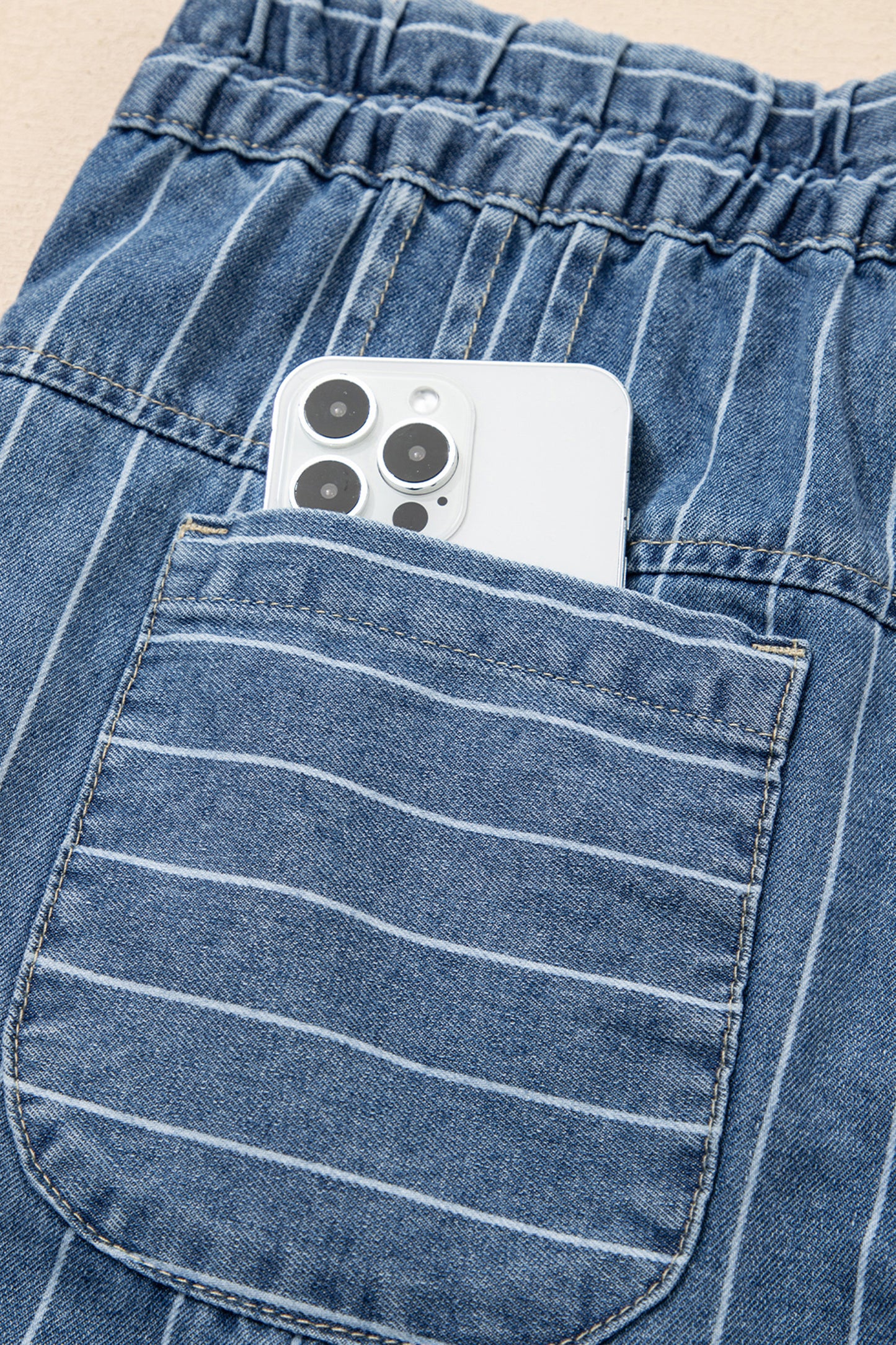 Blue Stripe Button Detail Drawstring Wide Leg Jeans – Women Sizes 4–16