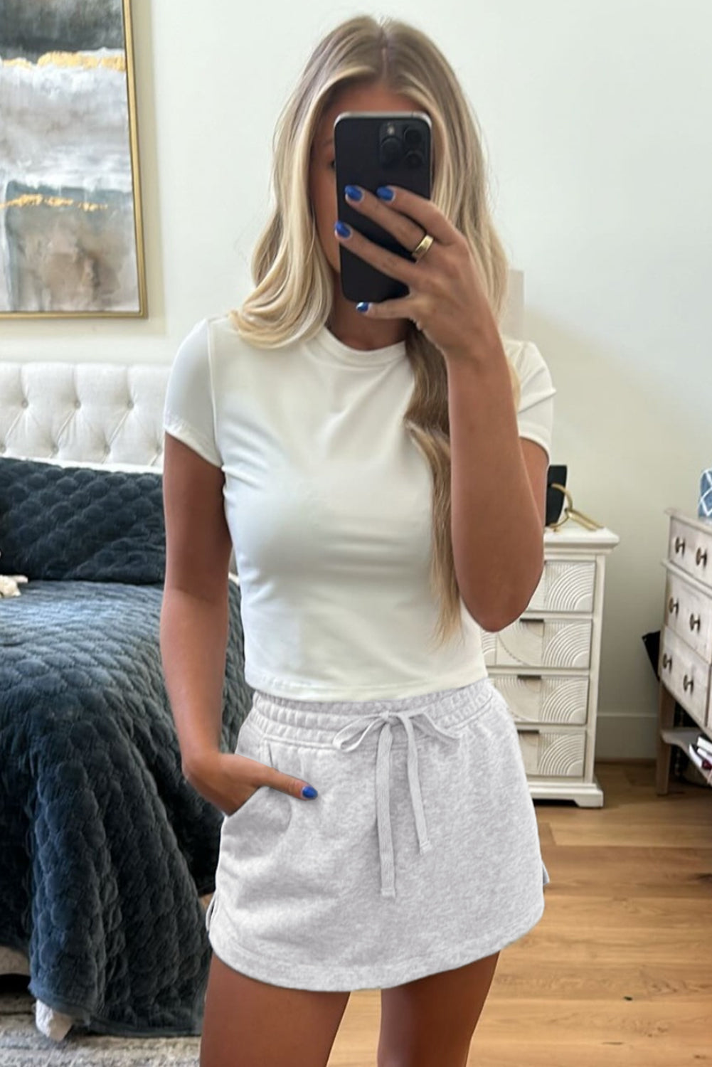 French Terry Drawstring Mini Skort with Pockets
