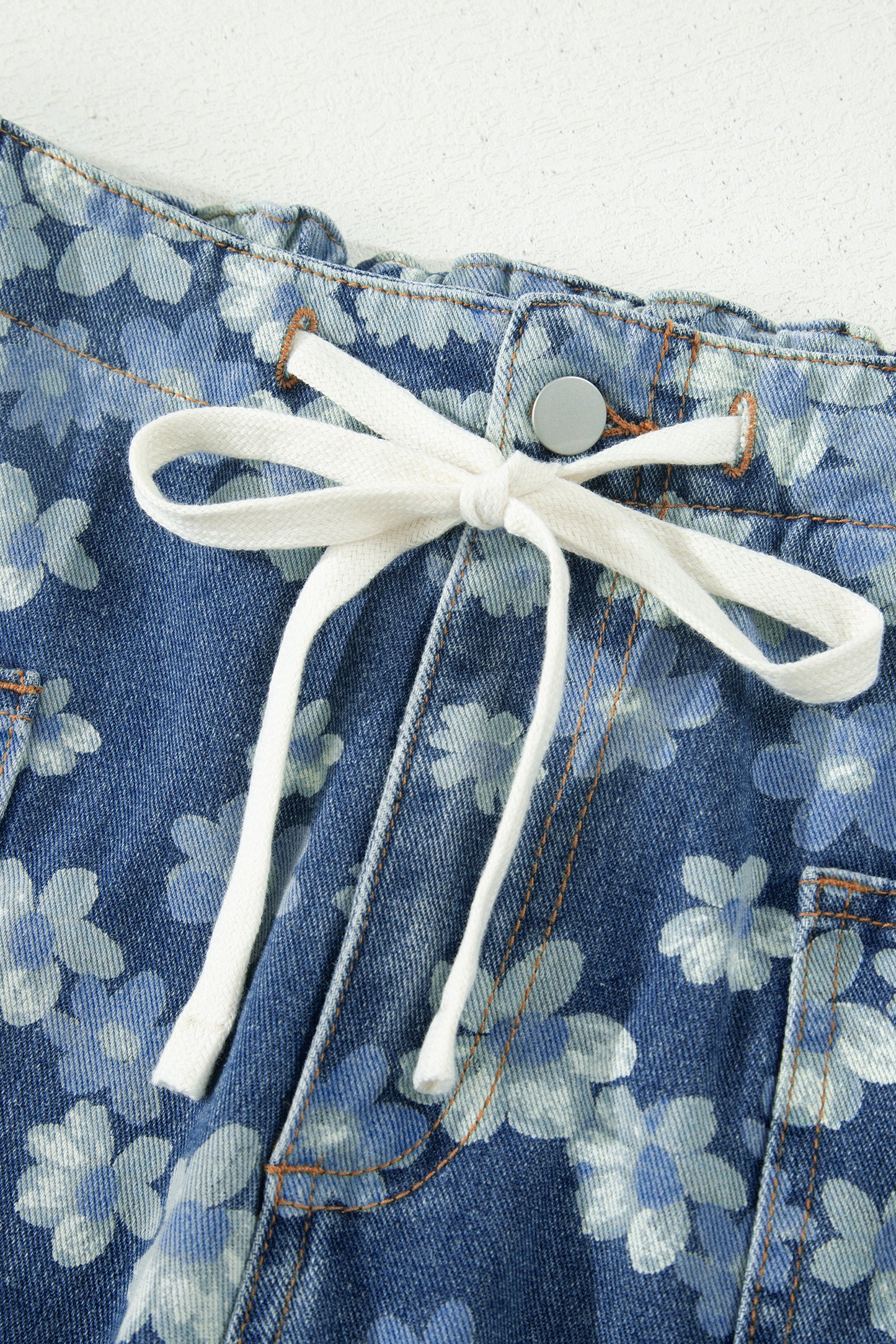 Denim Blue Floral Print Cropped Barrel Jeans | Women Size 4–16