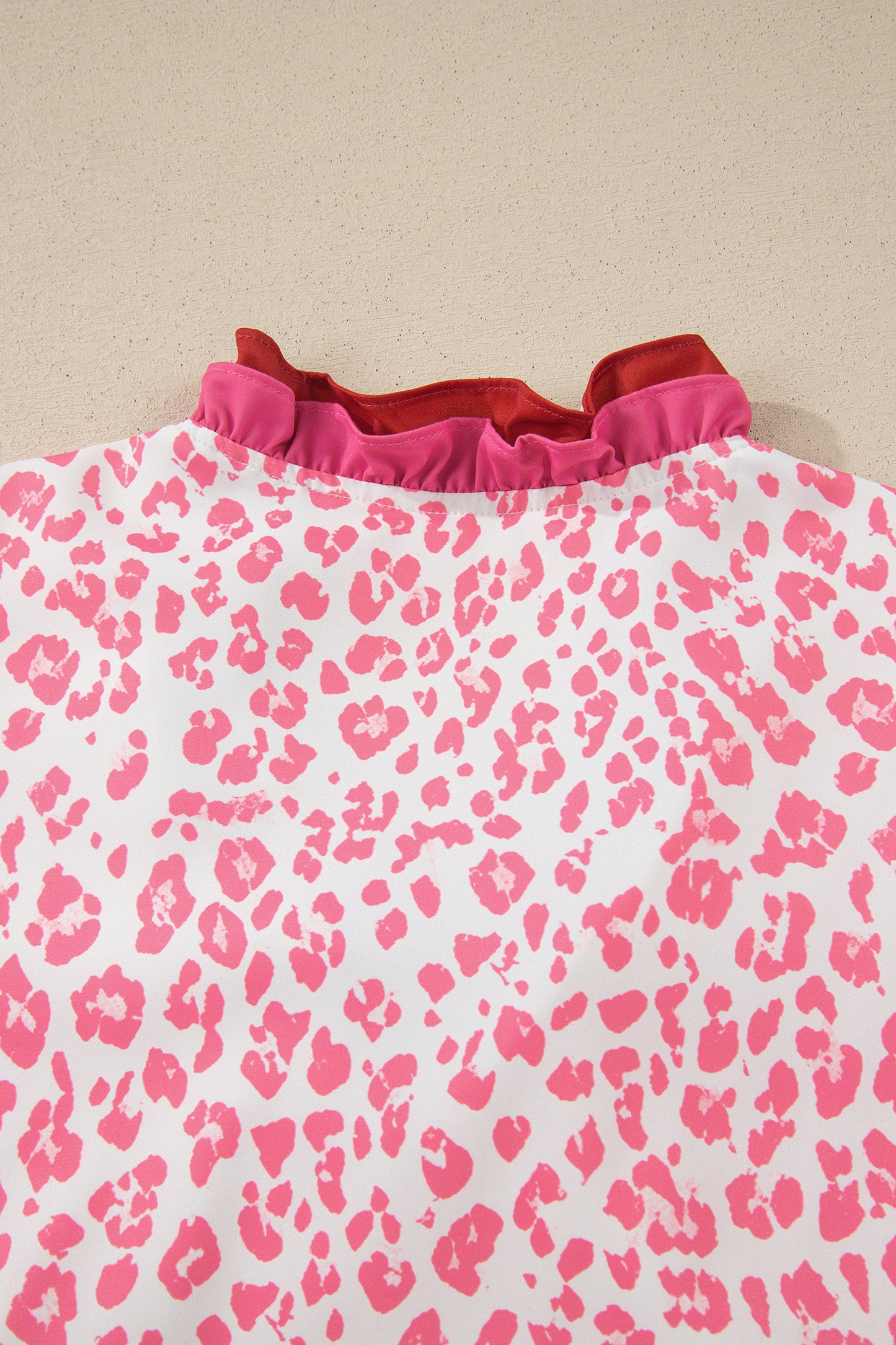 Leopard Print Ruffle Trim V-Neck Blouse