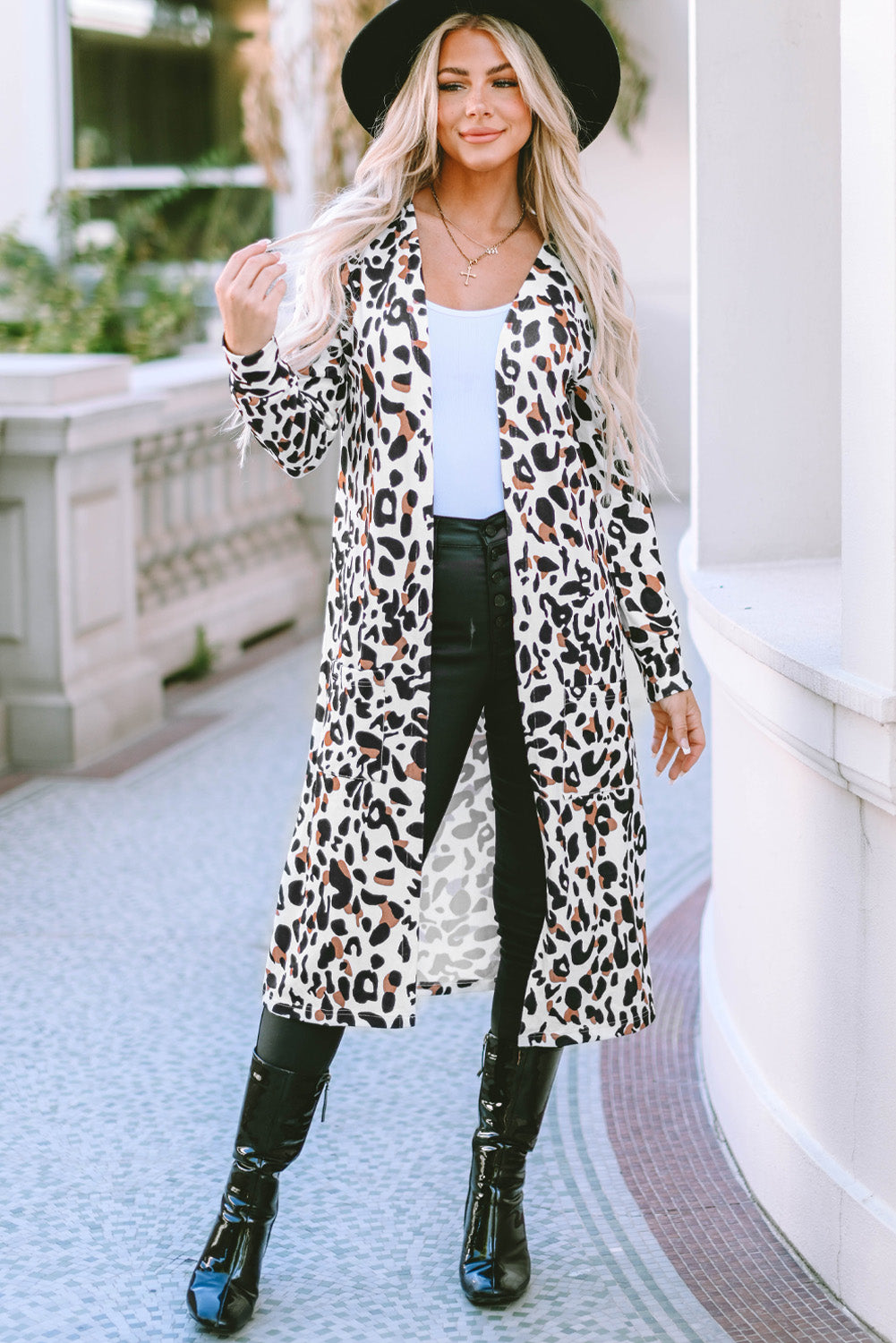 Leopard Print Open Front Maxi Cardigan with Pockets – Women S–XL