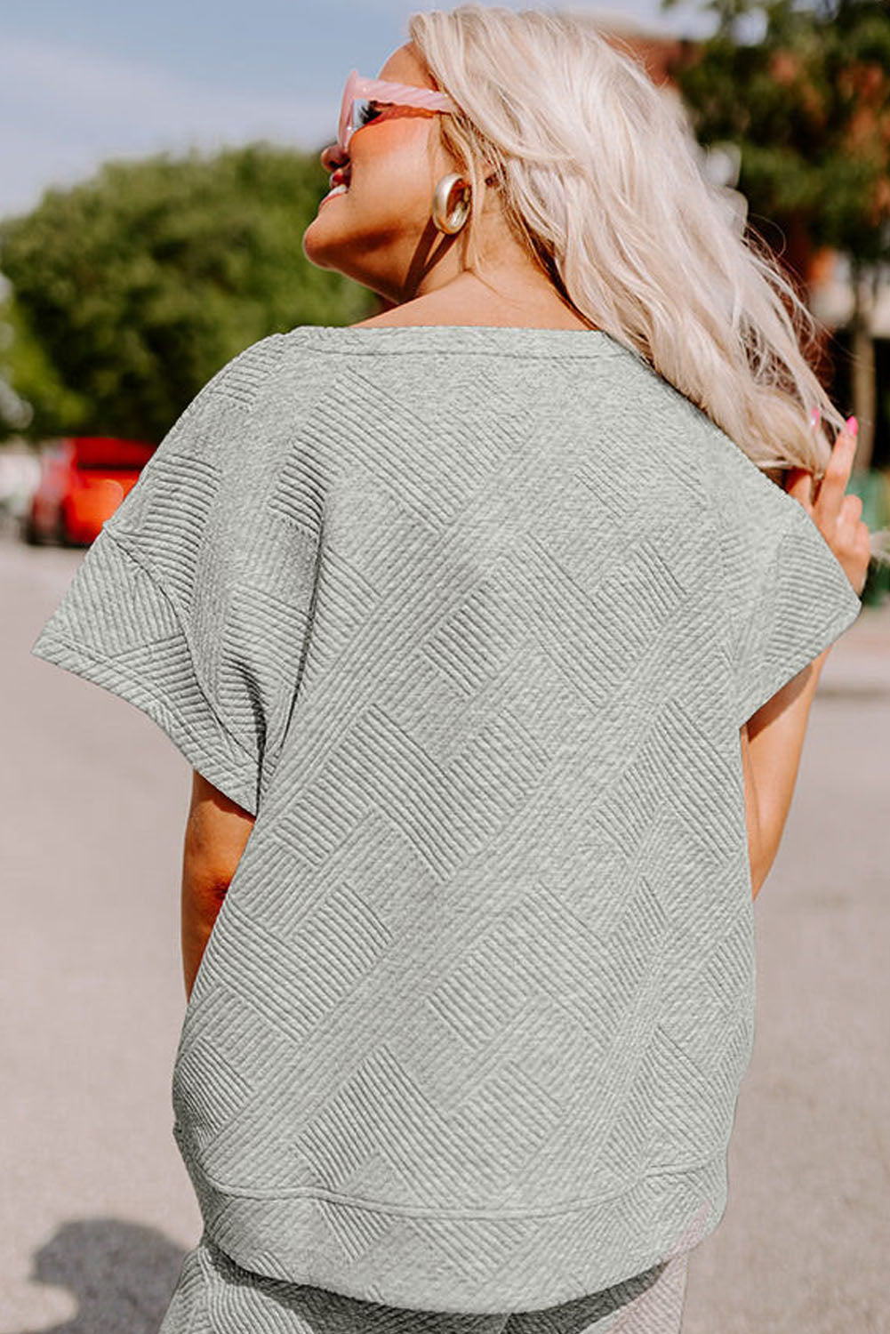 Loose Fit Textured Tee & Drawstring Pants Set Women S–2XL