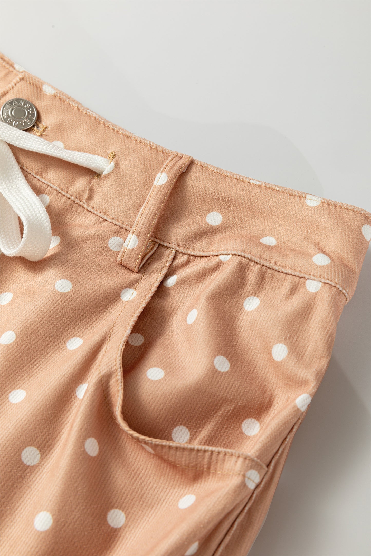 Cream Polka Dot Print Drawstring Wide Leg Pants