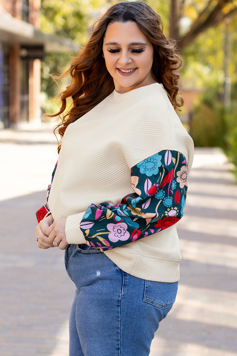 Plus Size White Floral Sleeve Top Women 1X–4X