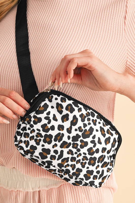 Cheetah Print Multi-Compartment Zip Crossbody Bag | White