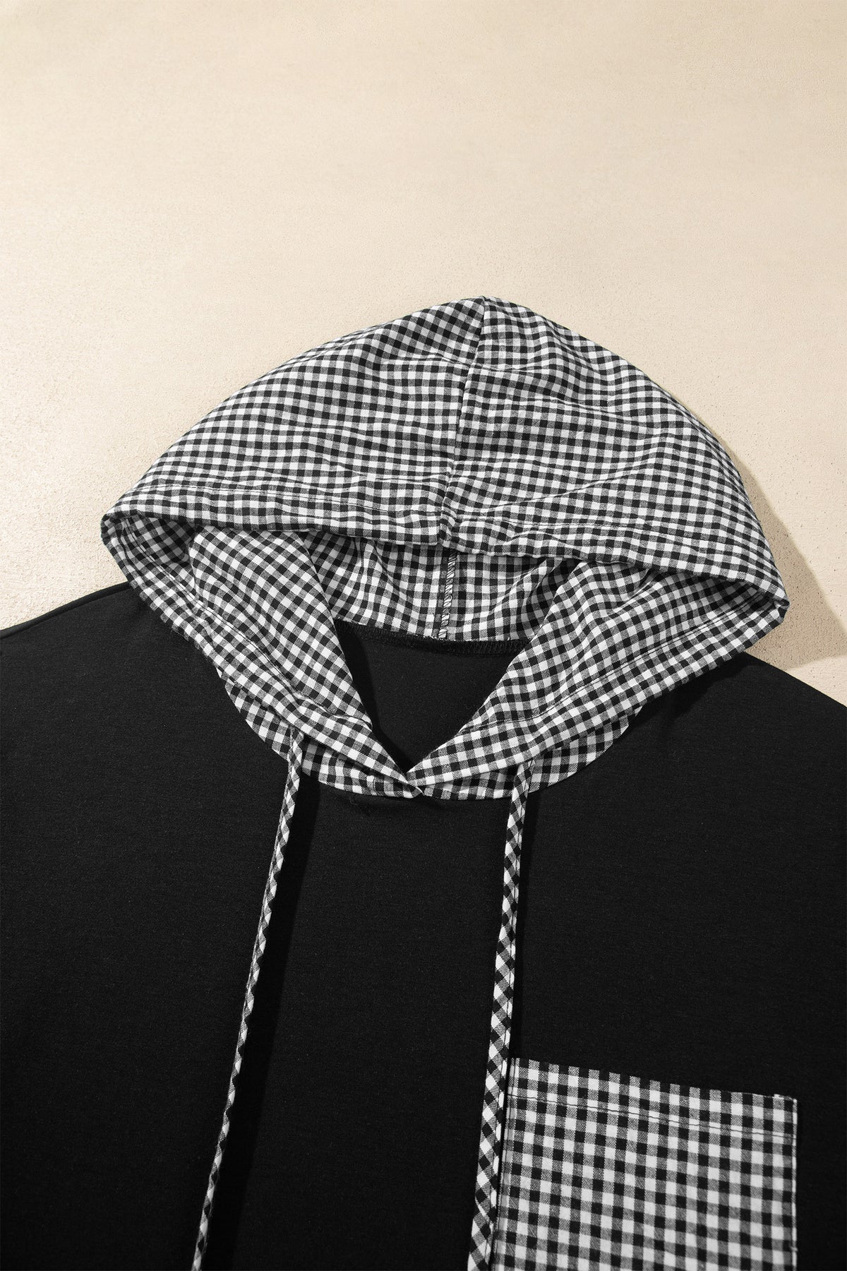 Women's Plus Size Black Hooded Checkered Print Long Sleeve Shirt 1X to 4X