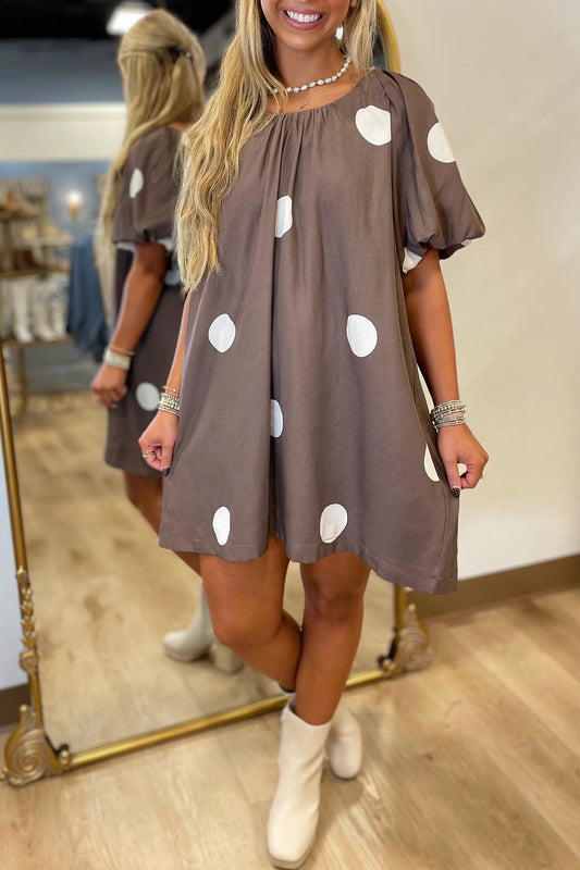 Brown Polka Dot Mini Dress Women S–XL