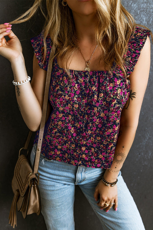 Boho Frilled Strap Floral Tank Top – Rose Women S–XL