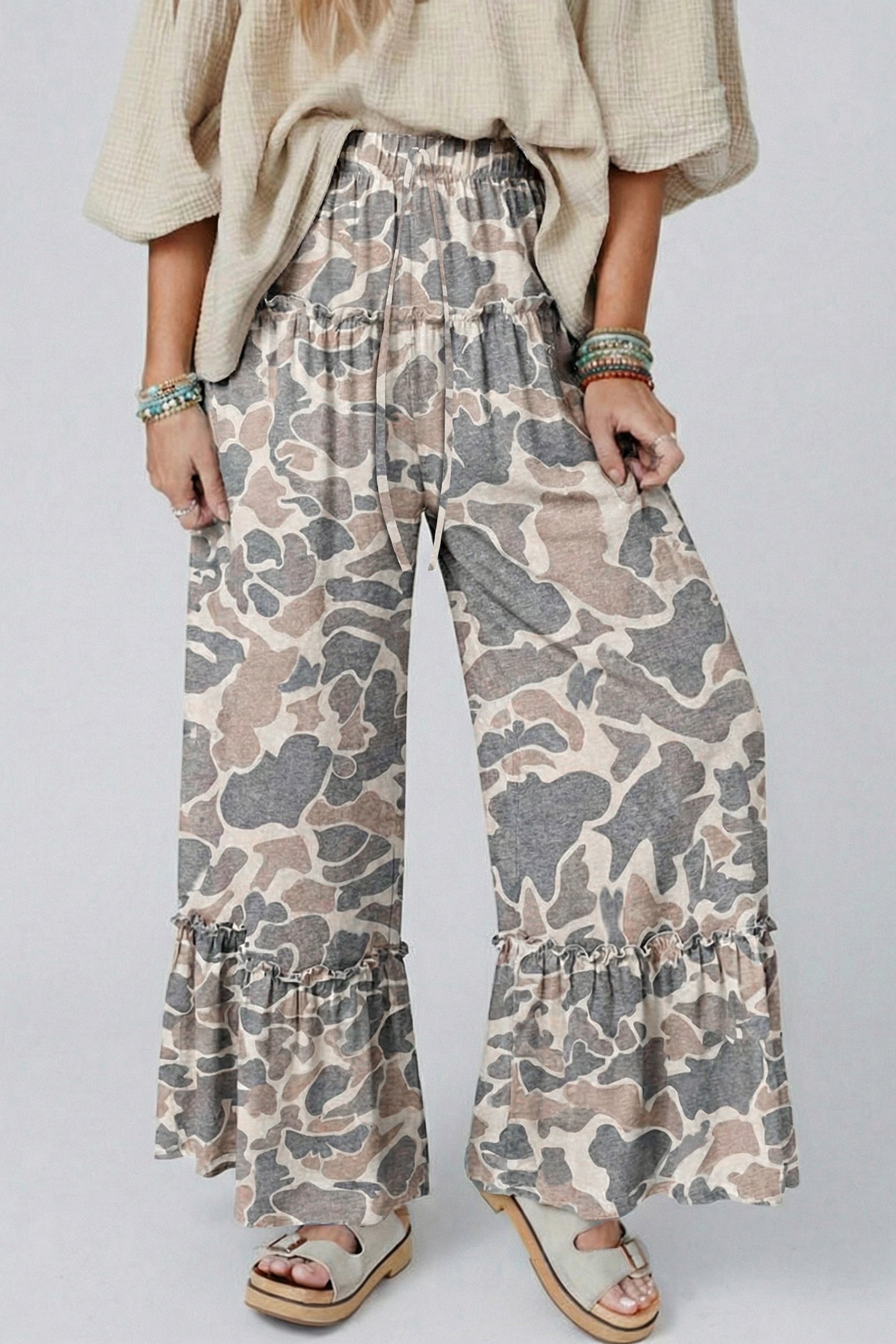 Camo Print Wide Leg Pants Women S–XL