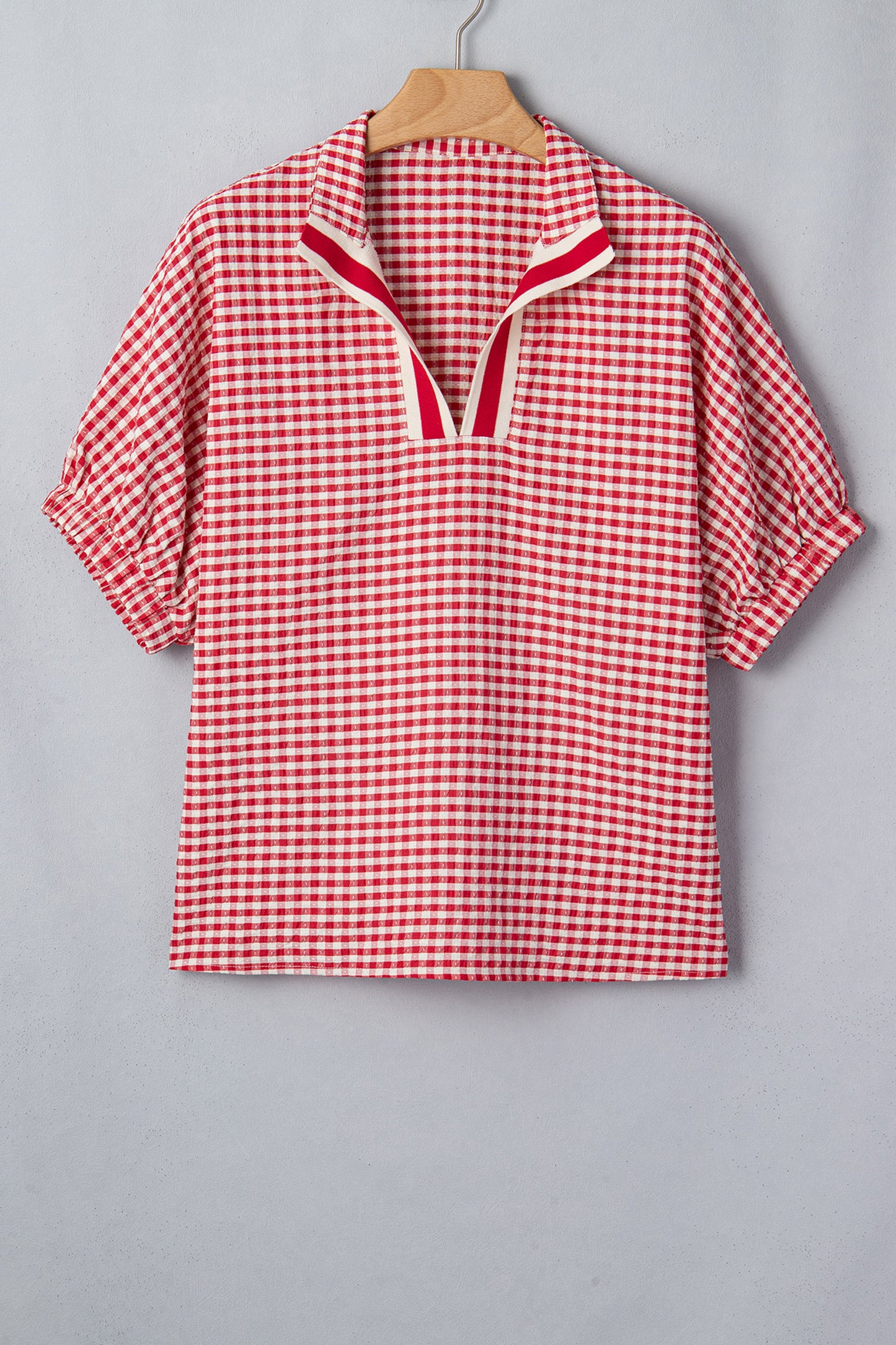 Plaid Short Sleeve Colorblock Blouse Women S–XL