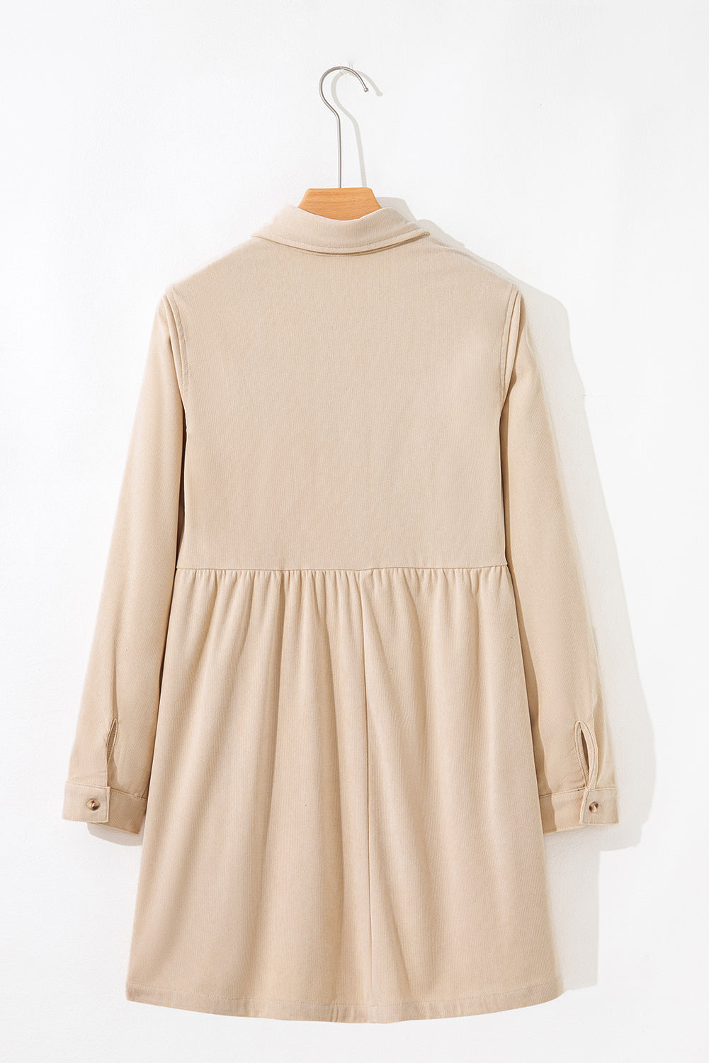 Corduroy Half Button Collared Mini Dress in Oatmeal