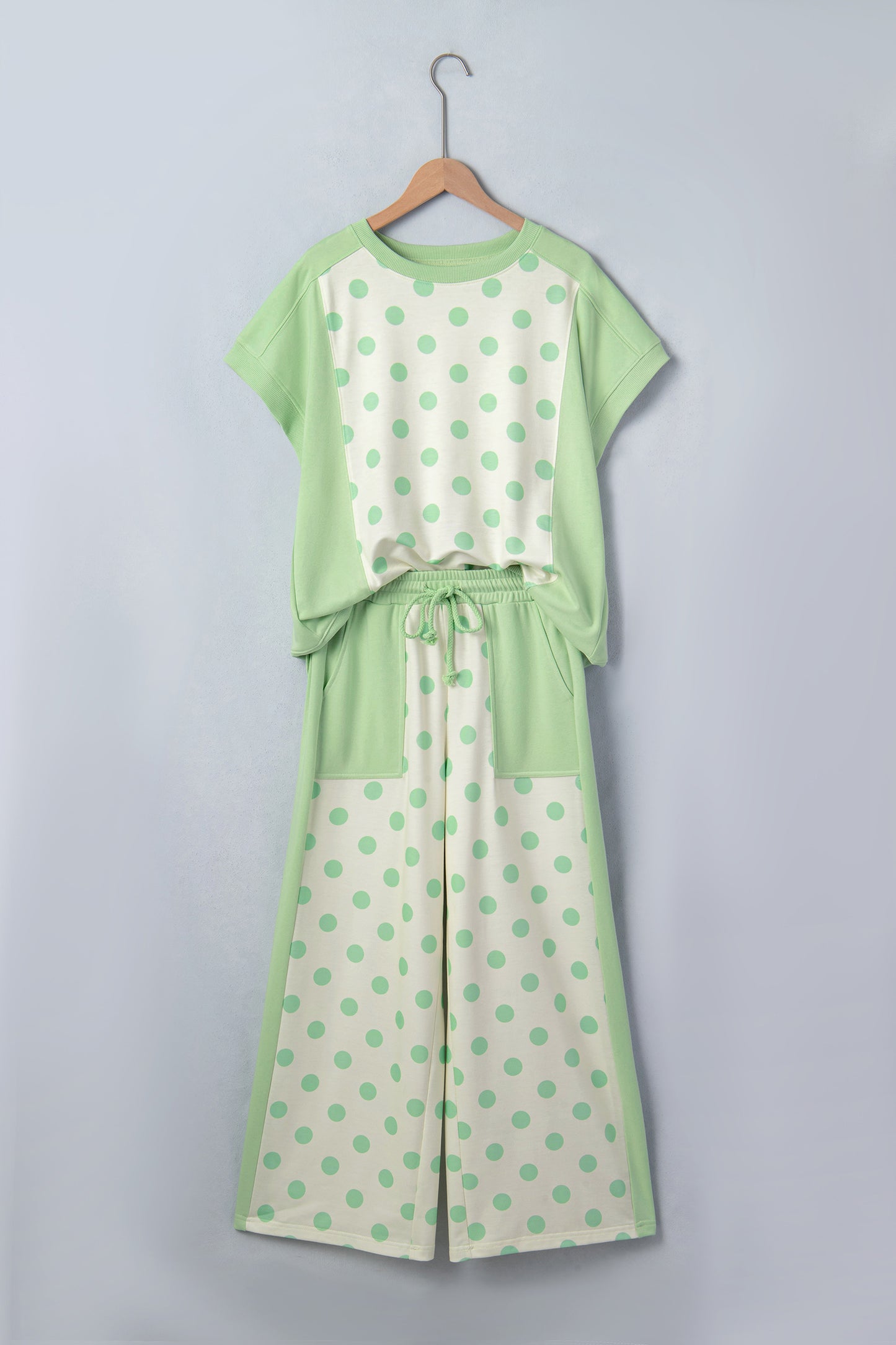 Womens Polka Dot Cropped Wide Leg Pant Set S–XL