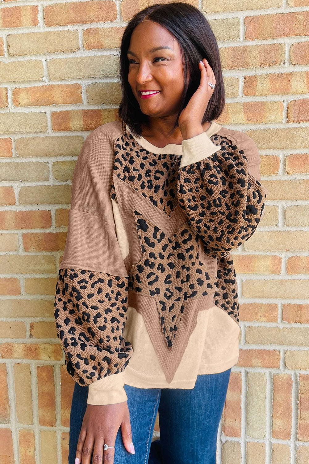 Leopard Star Colour Block Baggy Sweatshirt – Women S–XL